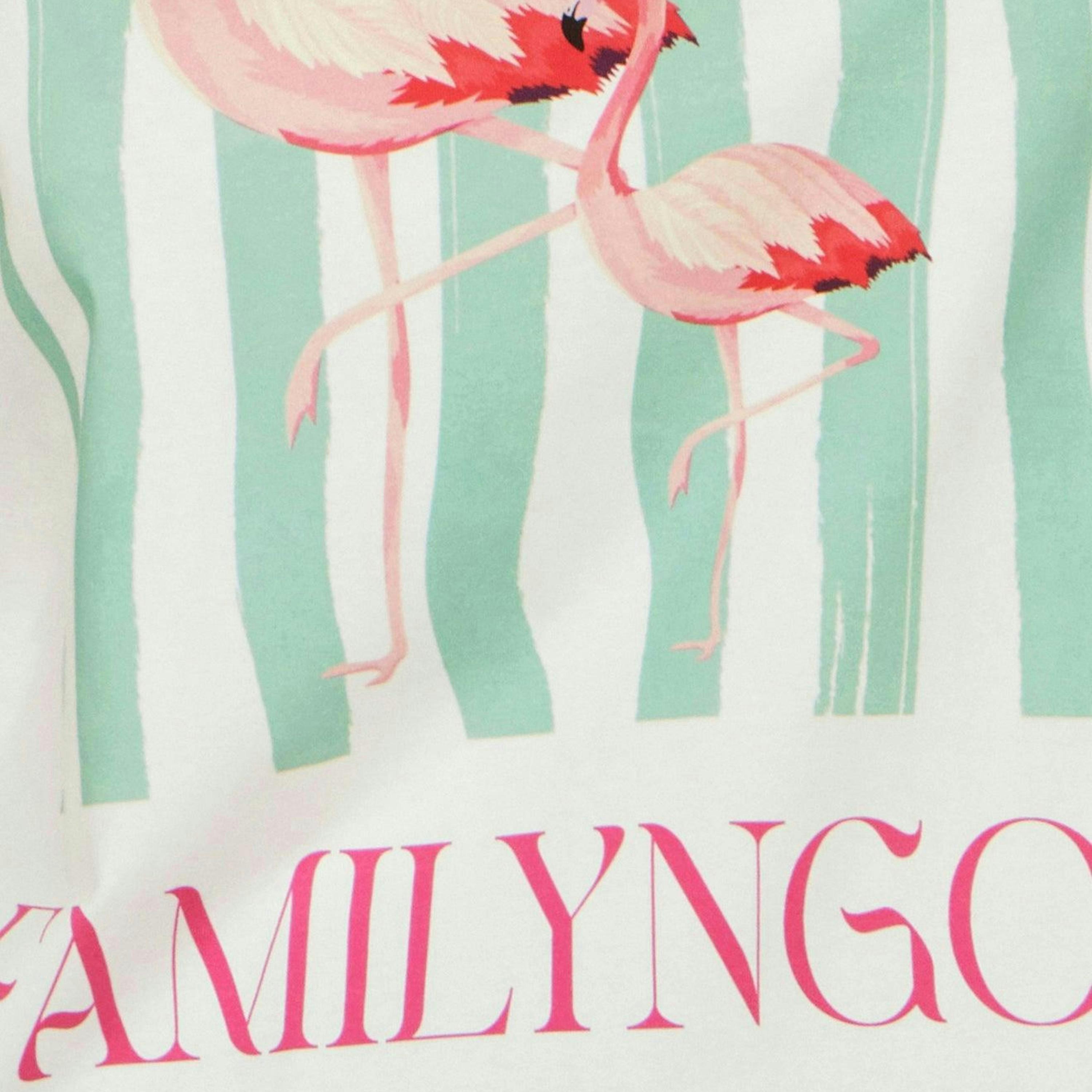 Yumi White Retro Relaxed Flamingo Cotton T Shirt , view 5 of 5