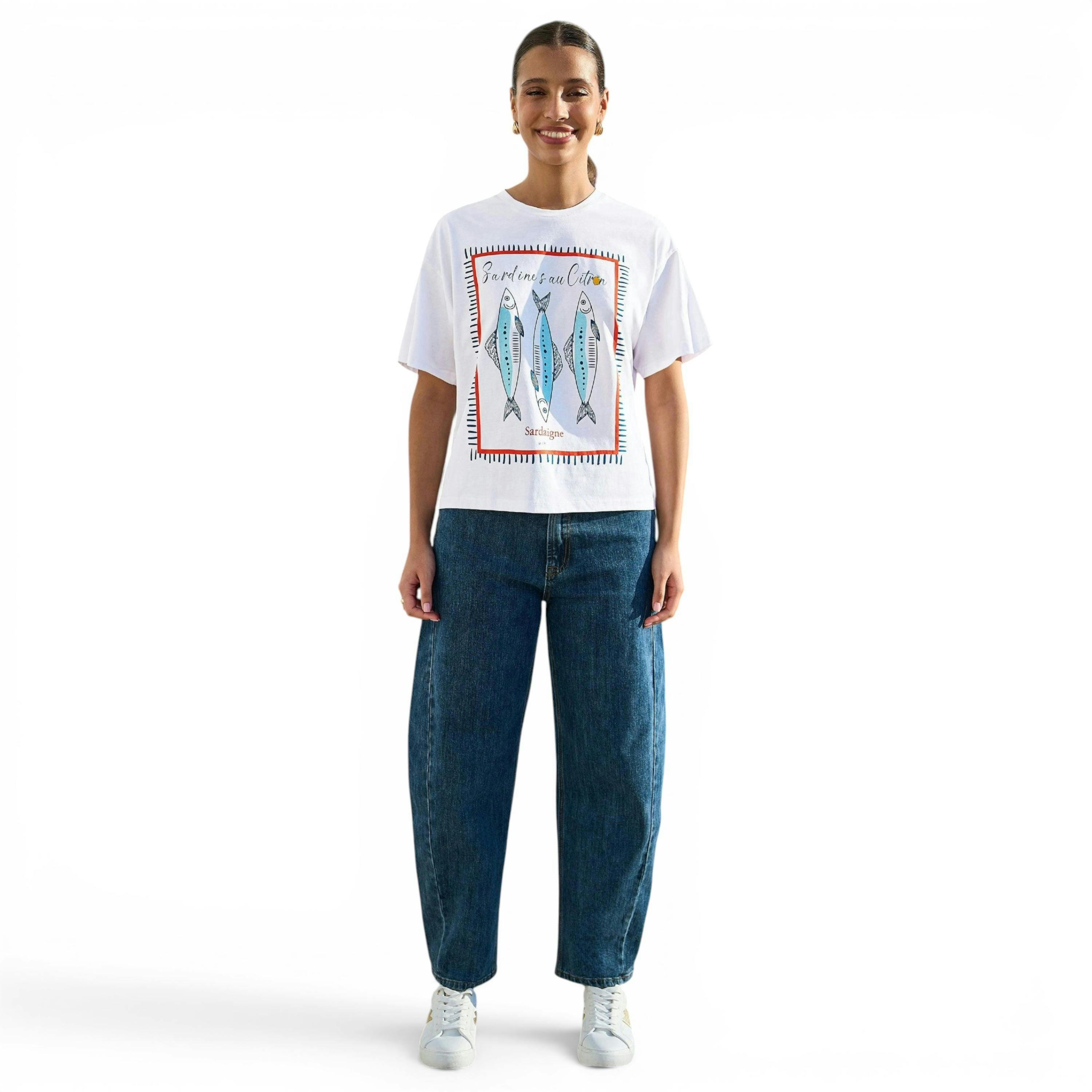 Yumi White Cotton Summer Motif T-Shirt , view 6 of 6
