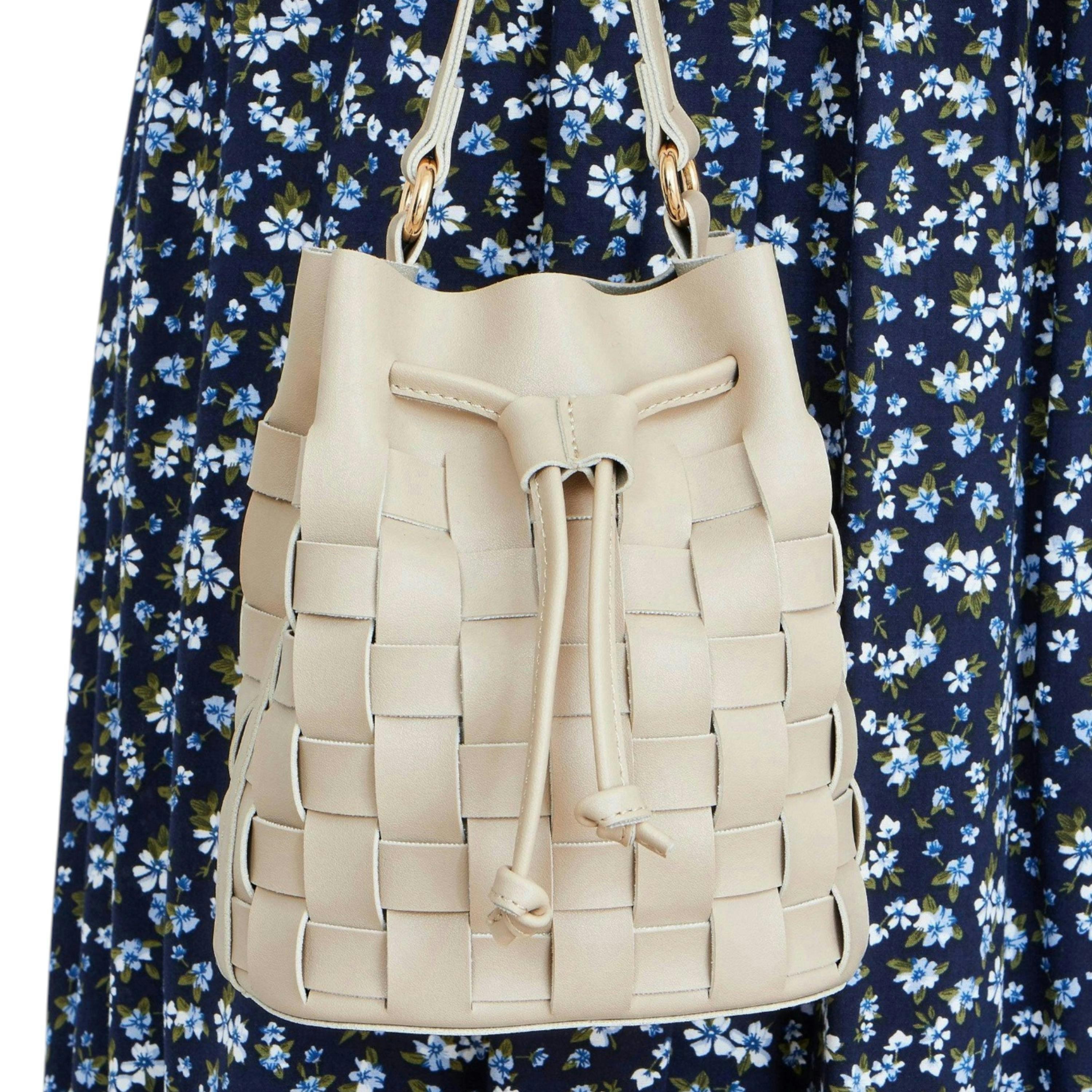 Yumi Beige Woven Bucket Shoulder Bag , view 2 of 6