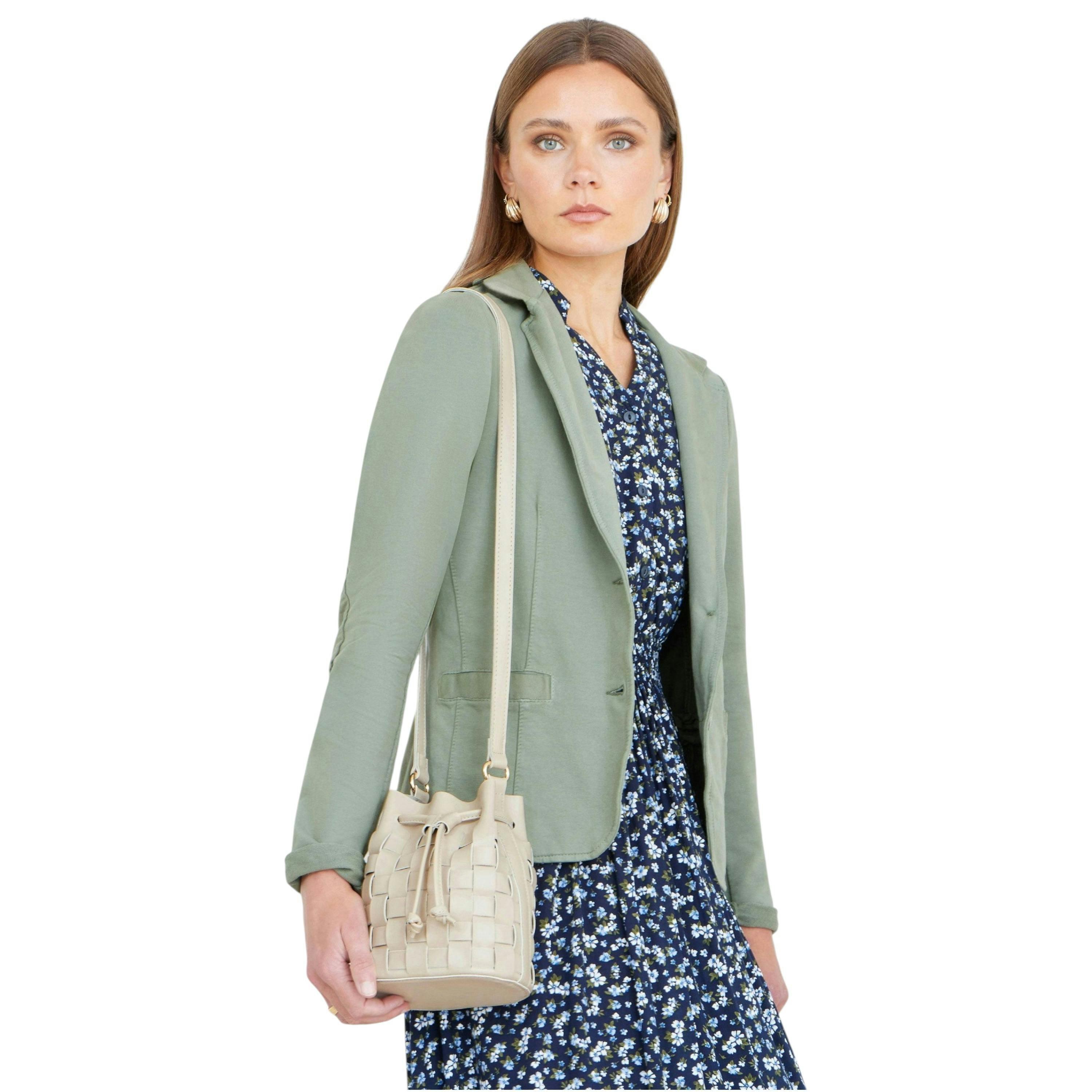 Yumi Beige Woven Bucket Shoulder Bag , view 3 of 6
