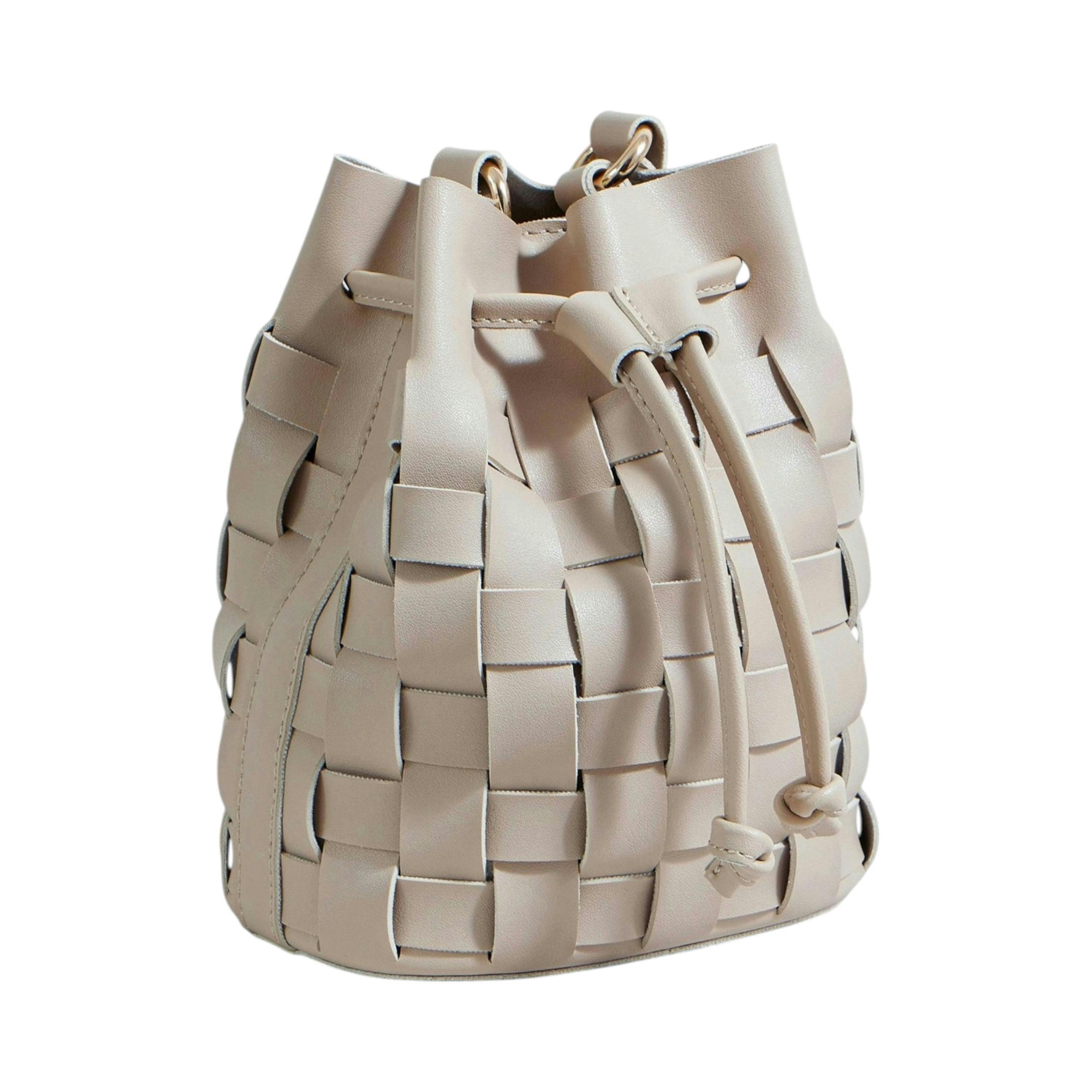 Yumi Beige Woven Bucket Shoulder Bag , view 4 of 6