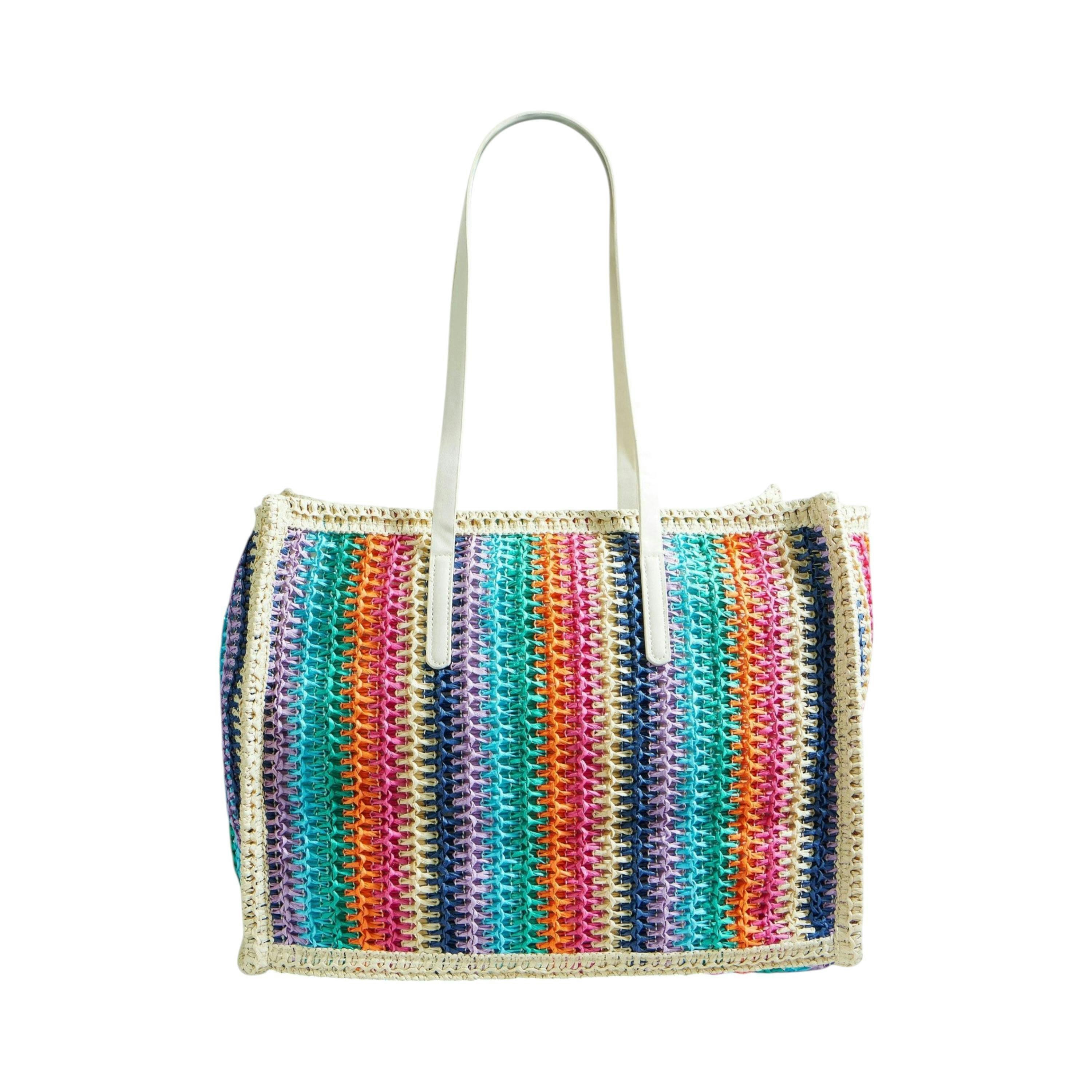 Yumi Multicolour Stripe Natural Shoulder Bag , view 4 of 6
