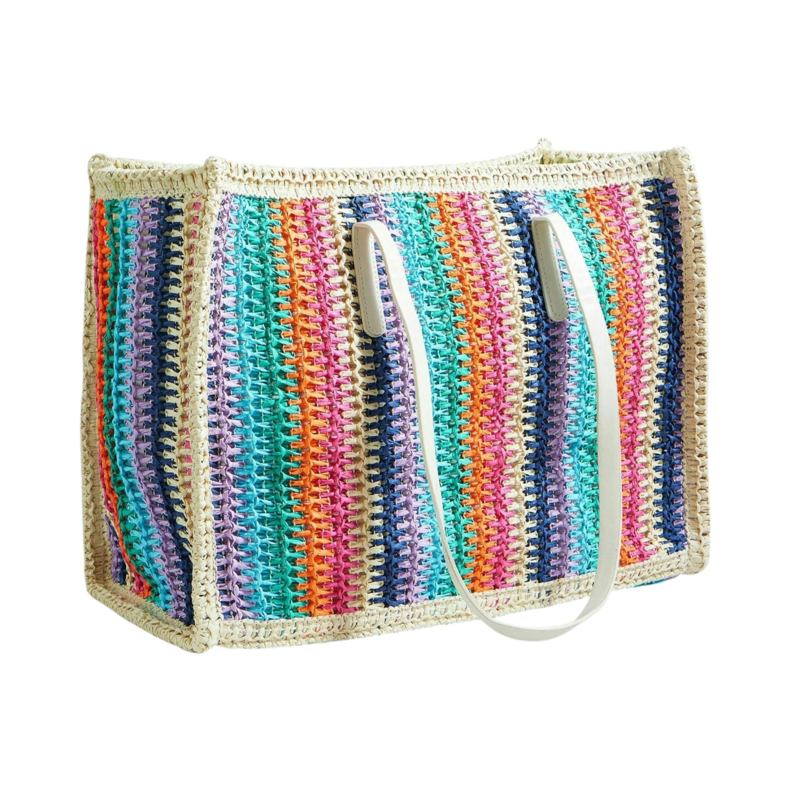Yumi Multicolour Stripe Natural Shoulder Bag , view 6 of 6