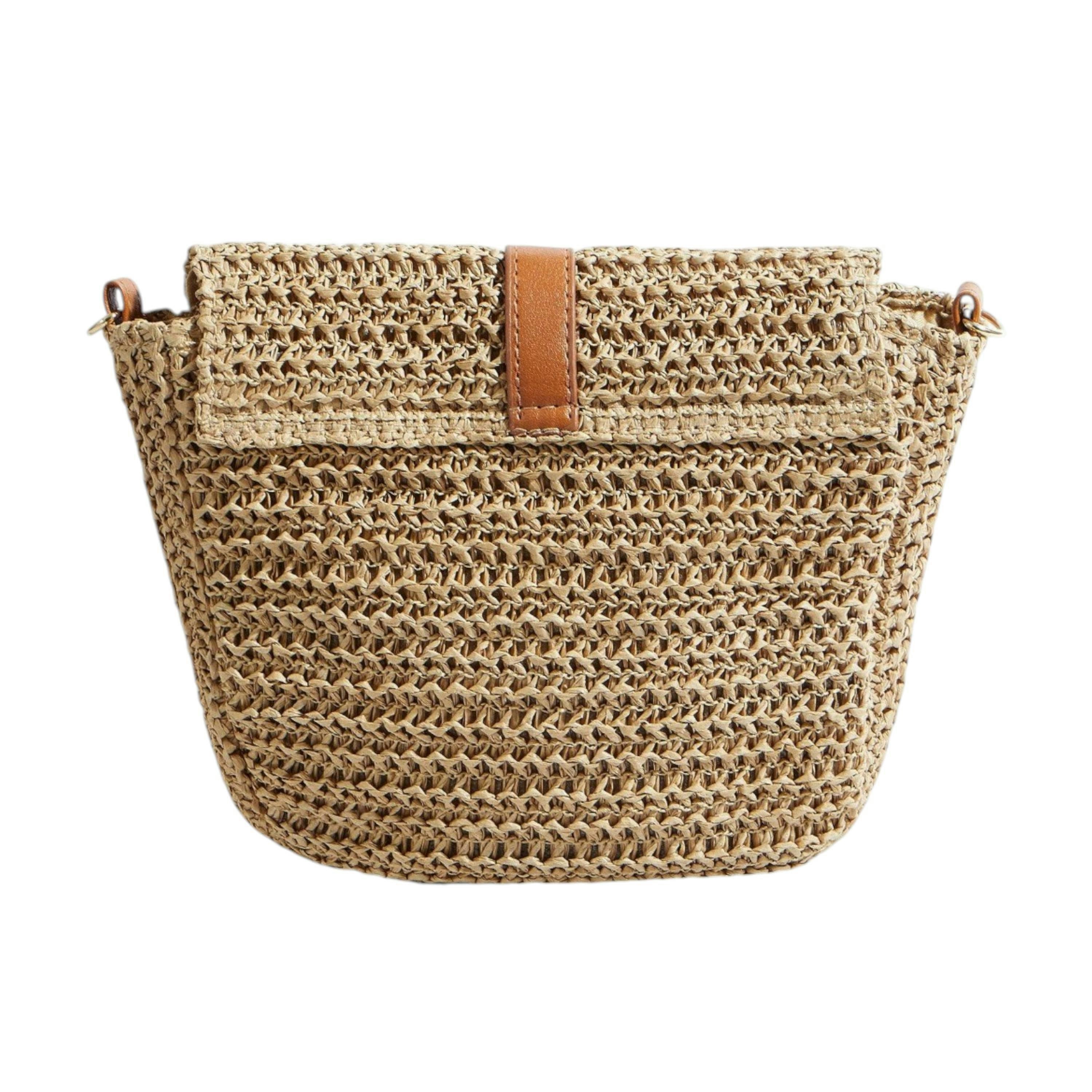 Yumi Brown Woven Rattan Handbag With Buckle , view 6 of 6