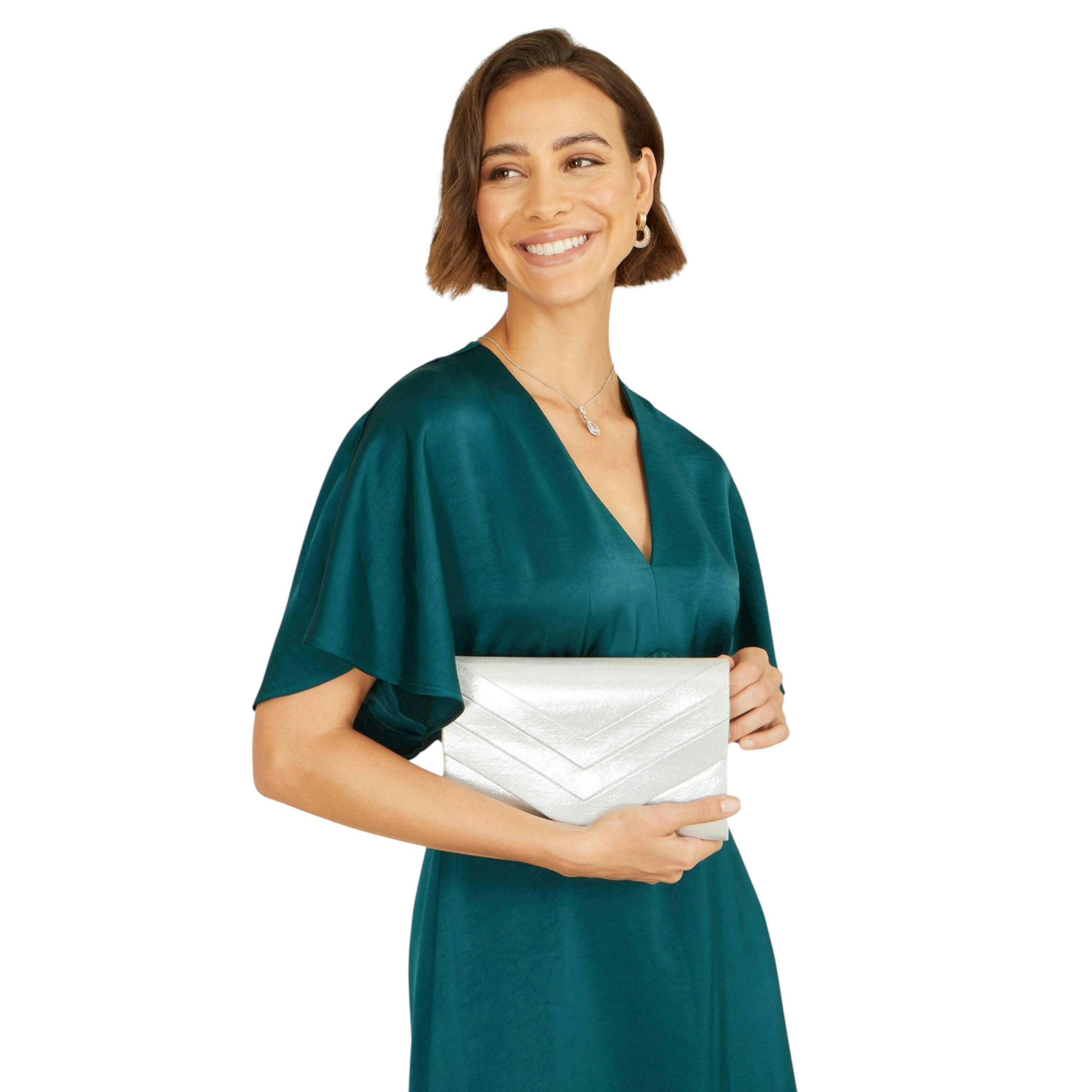 Yumi Silver Shimmer Envelope Clutch Bag , view 2 of 6