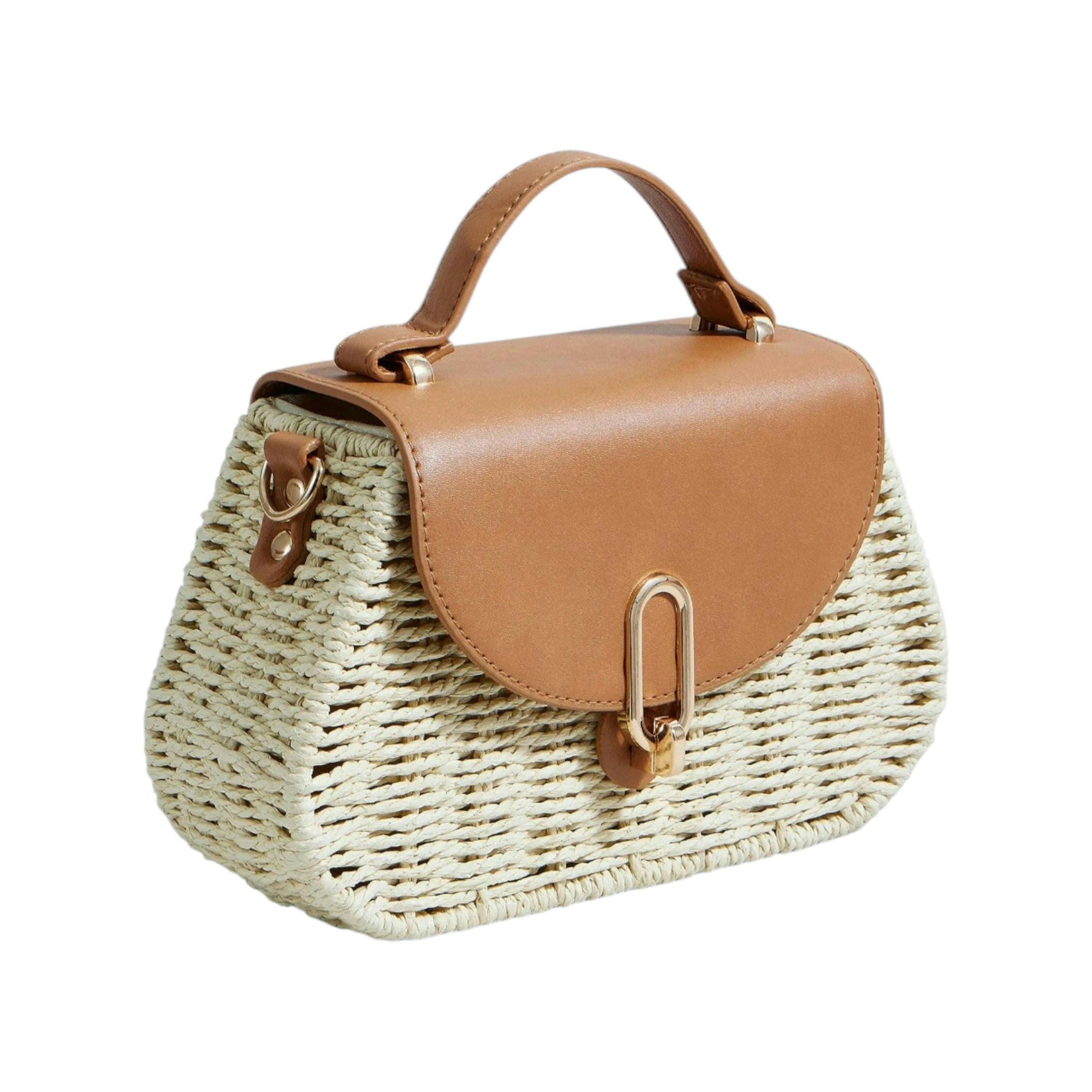 Yumi Natural Woven Bag With Top Handle , view 5 of 6