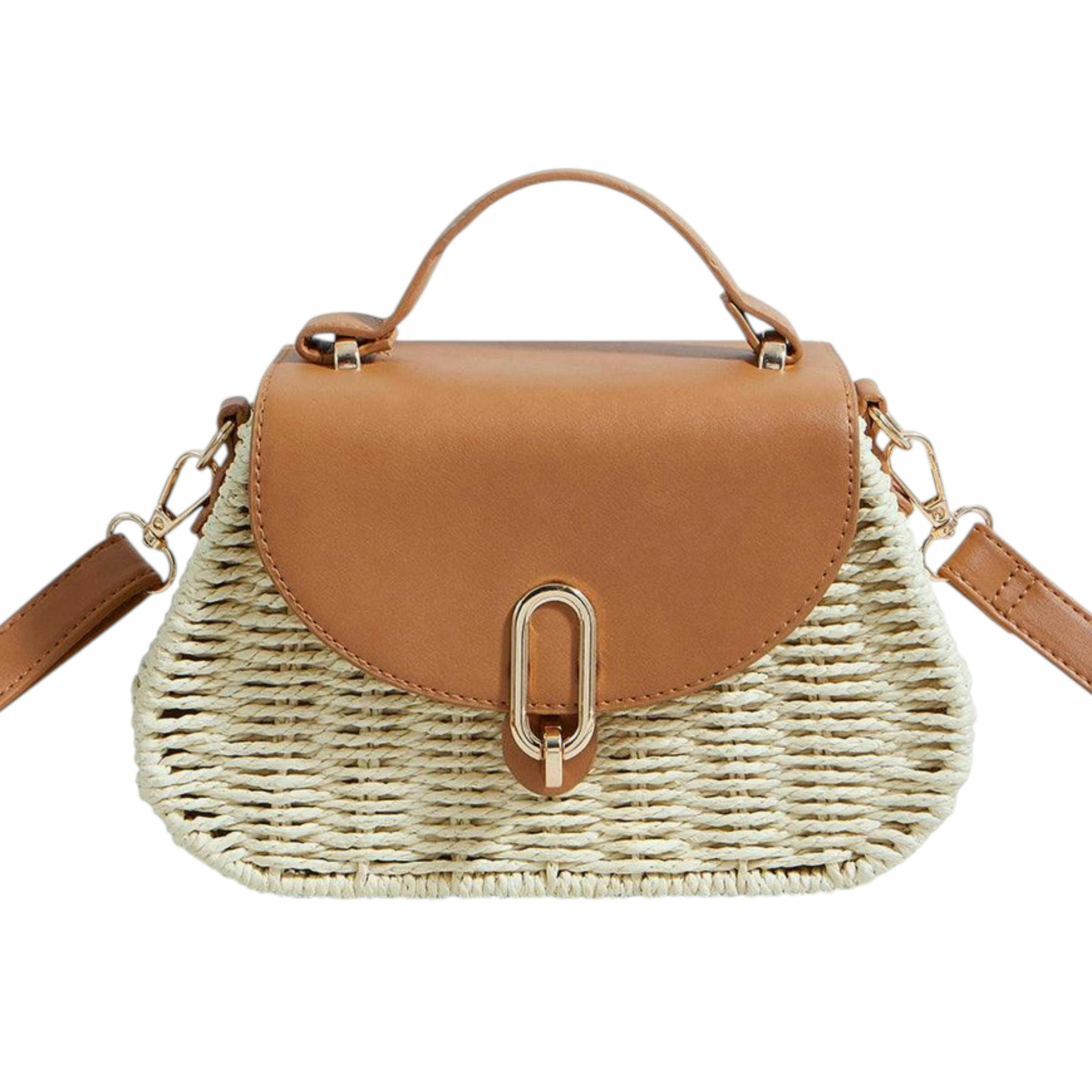 Yumi Natural Woven Bag With Top Handle , view 6 of 6