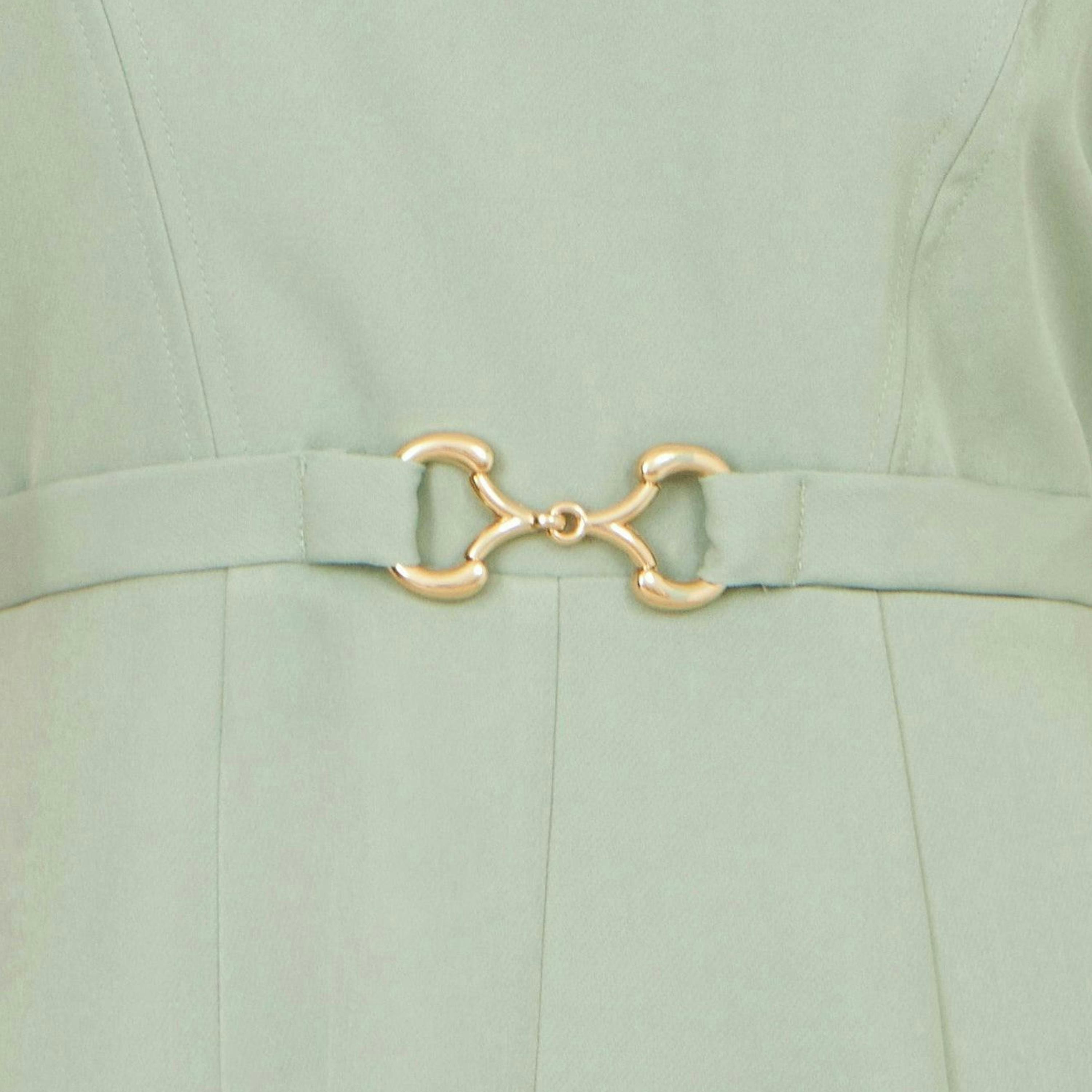 Yumi Mint Skater Dress With Puff Sleeves And Buckle Detail , view 5 of 5
