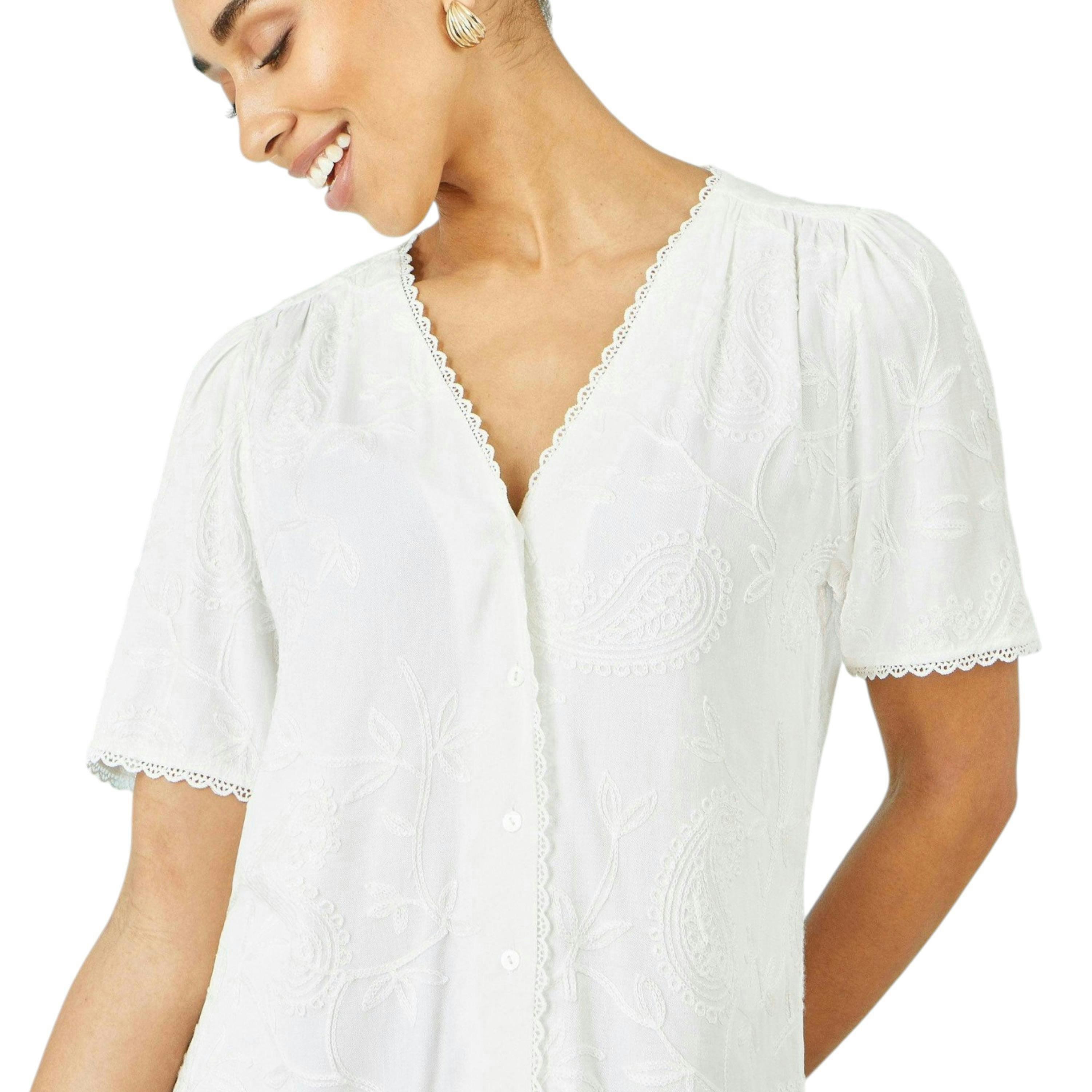 Yumi White Paisley Viscose Embroidered Shirt , view 1 of 6