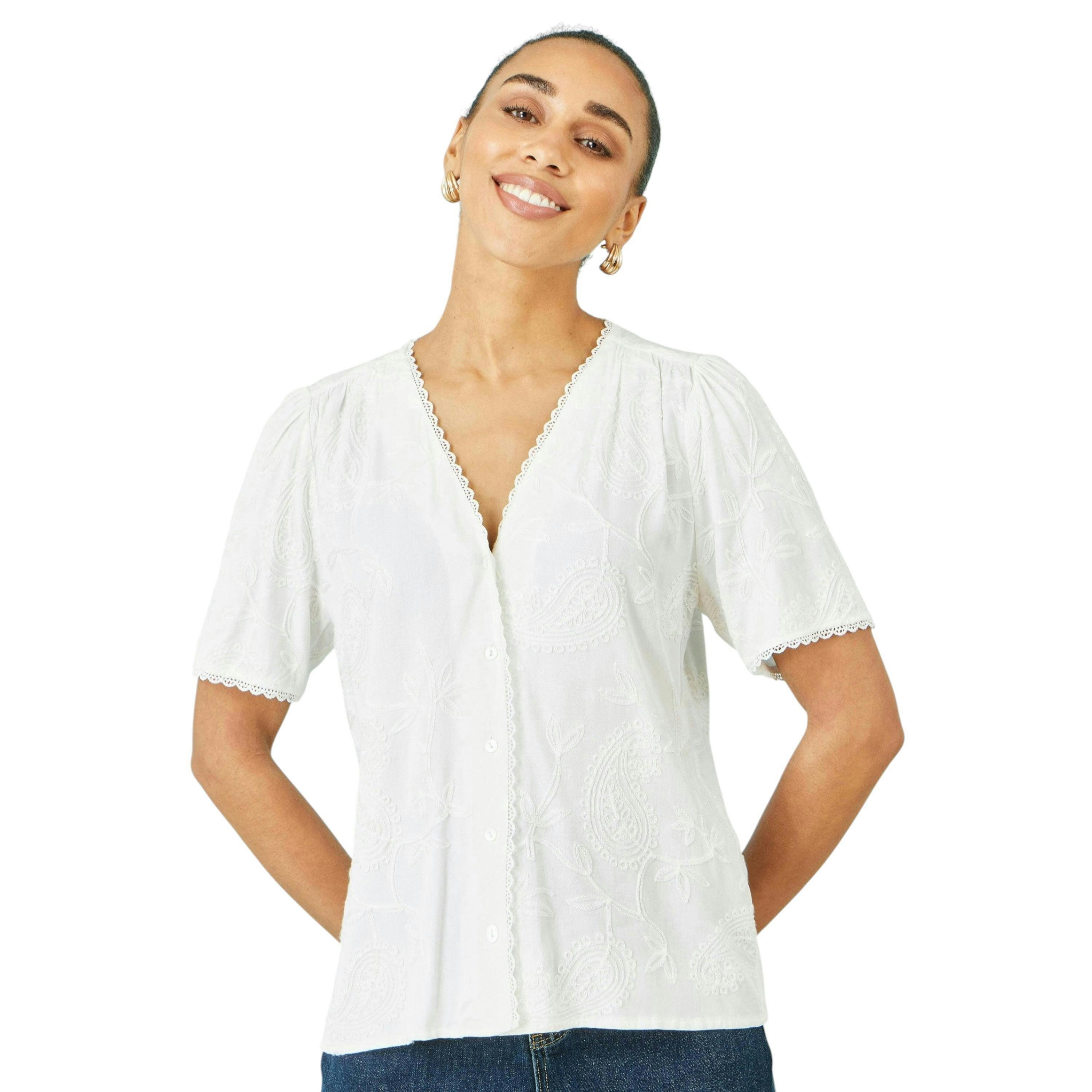 Yumi White Paisley Viscose Embroidered Shirt , view 2 of 6