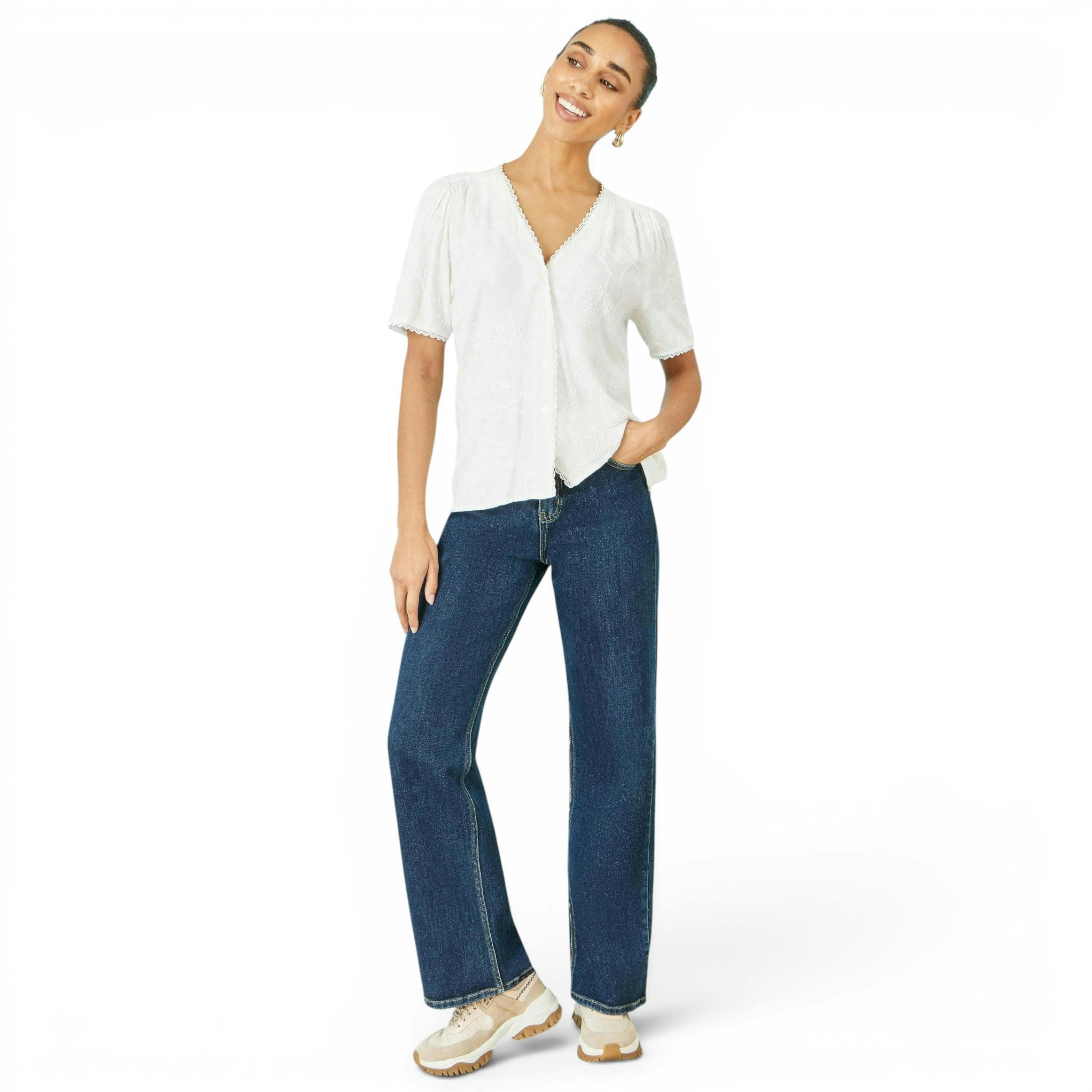 Yumi White Paisley Viscose Embroidered Shirt , view 3 of 6