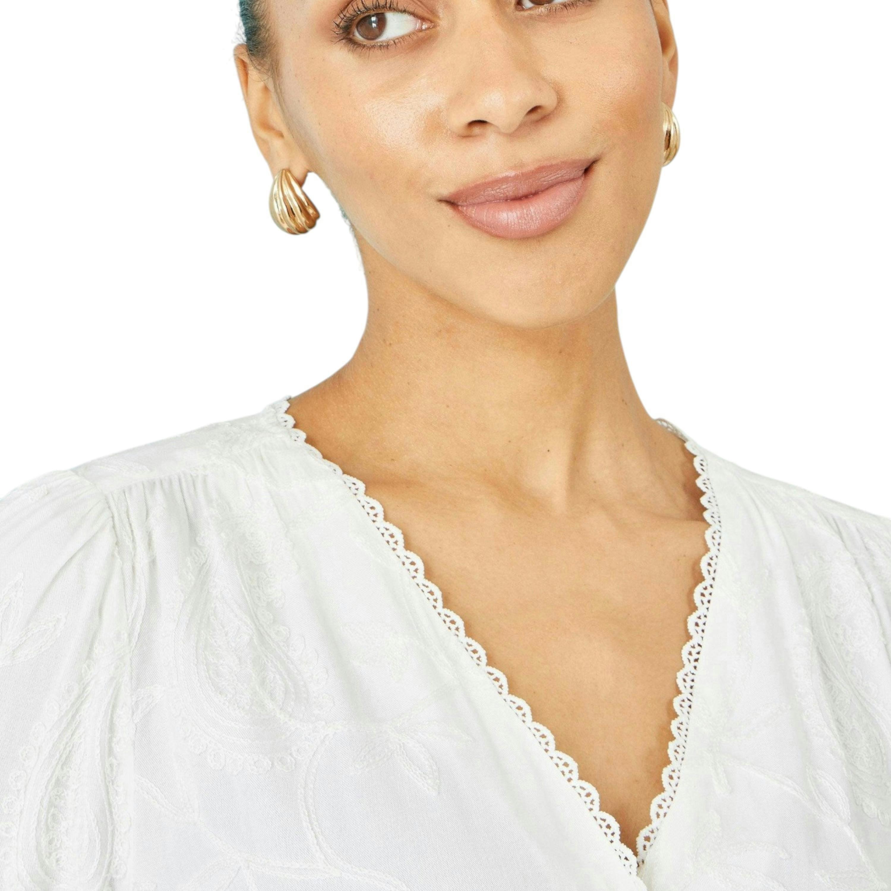 Yumi White Paisley Viscose Embroidered Shirt , view 4 of 6