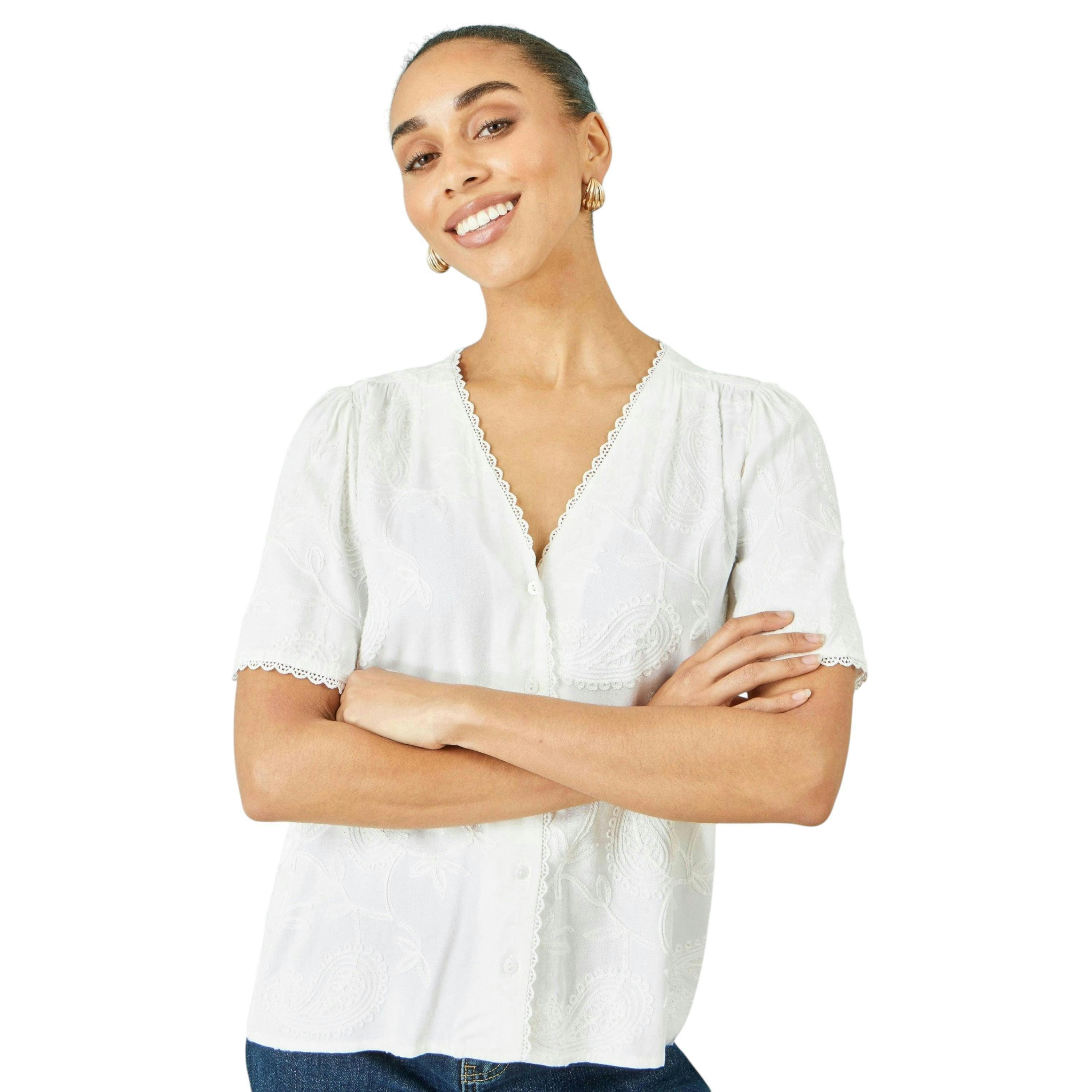 Yumi White Paisley Viscose Embroidered Shirt , view 6 of 6