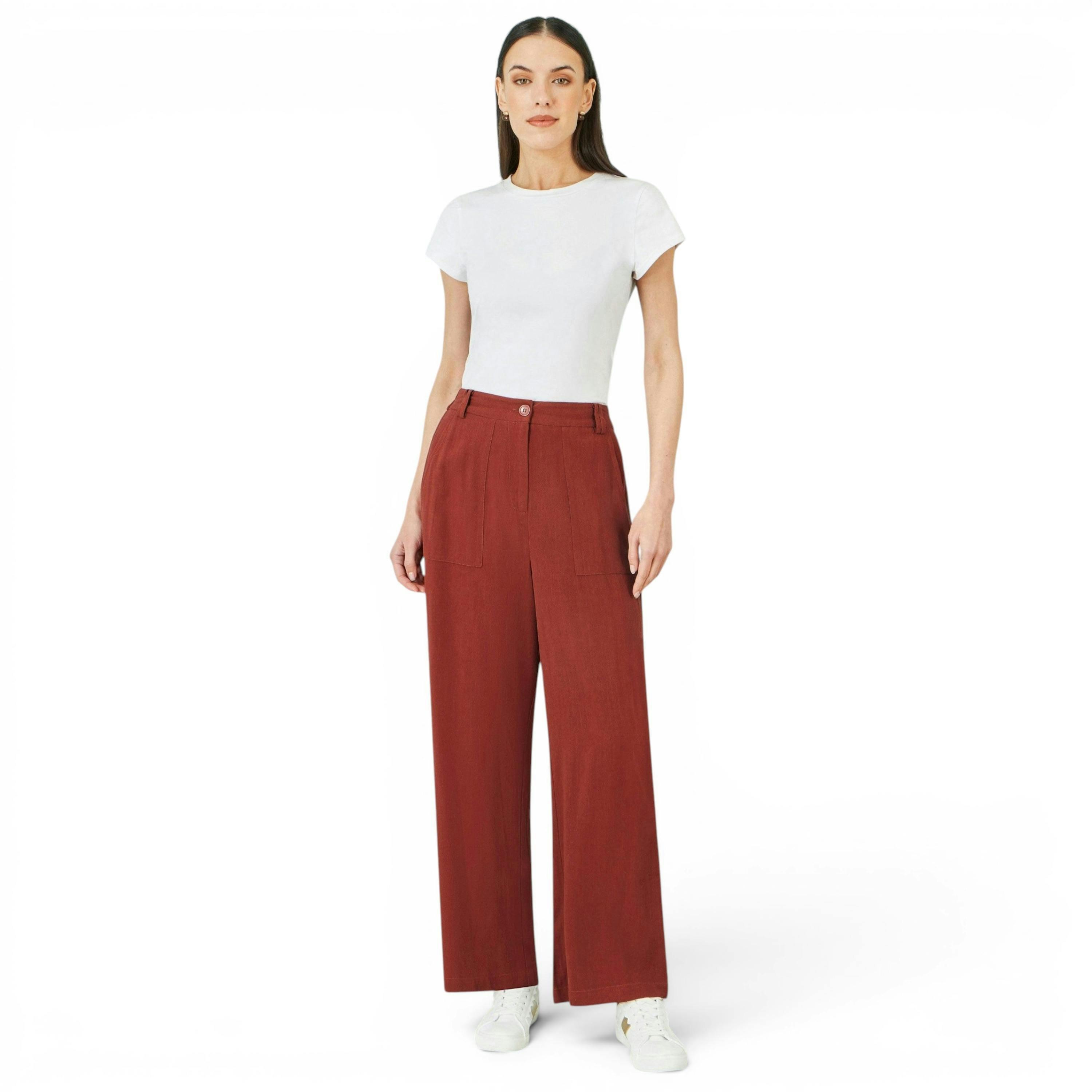 Yumi Brown Linen Mix Trousers , view 1 of 4