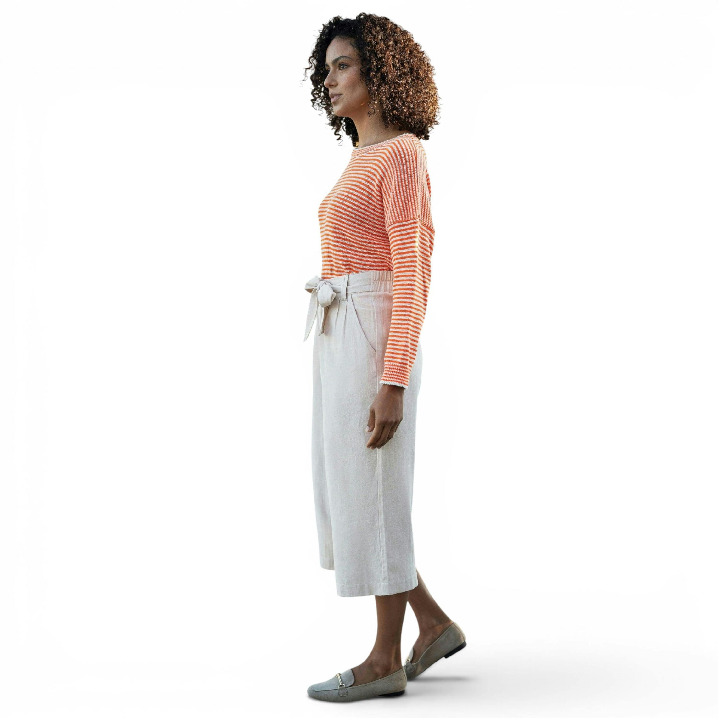 Yumi Natural Linen Mix Cropped Trousers With Tie Belt , view 2 of 6