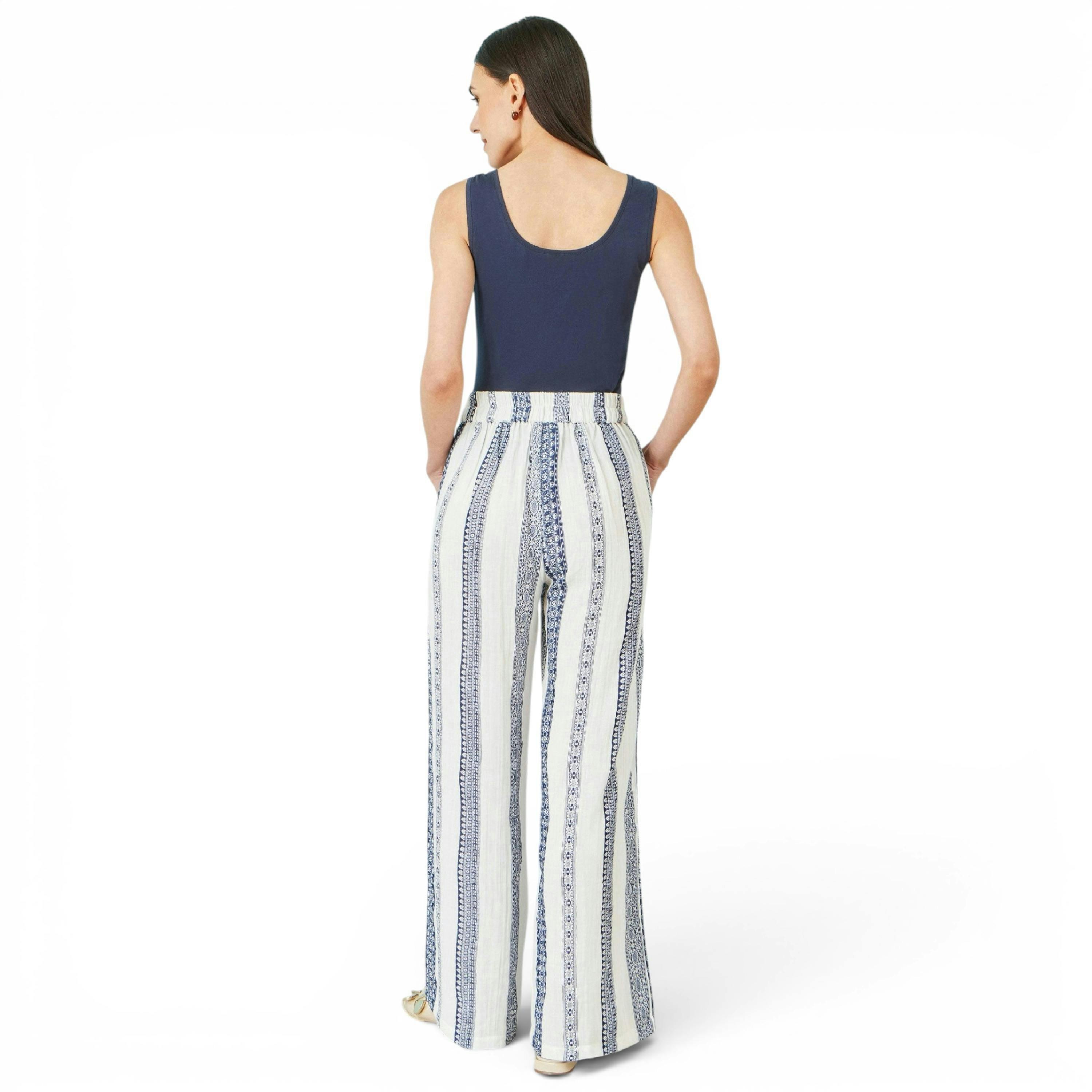 Yumi White Linen Mix Cropped Trousers With Tie Belt , view 4 of 5