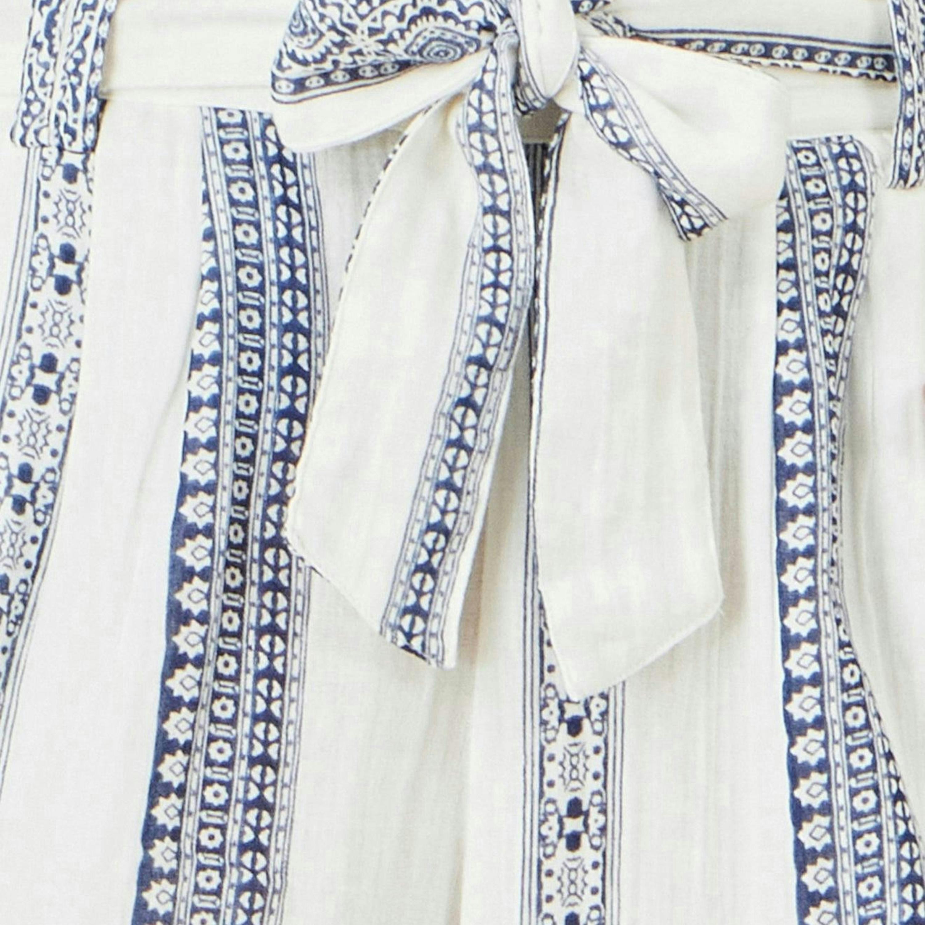 Yumi White Linen Mix Cropped Trousers With Tie Belt , view 5 of 5