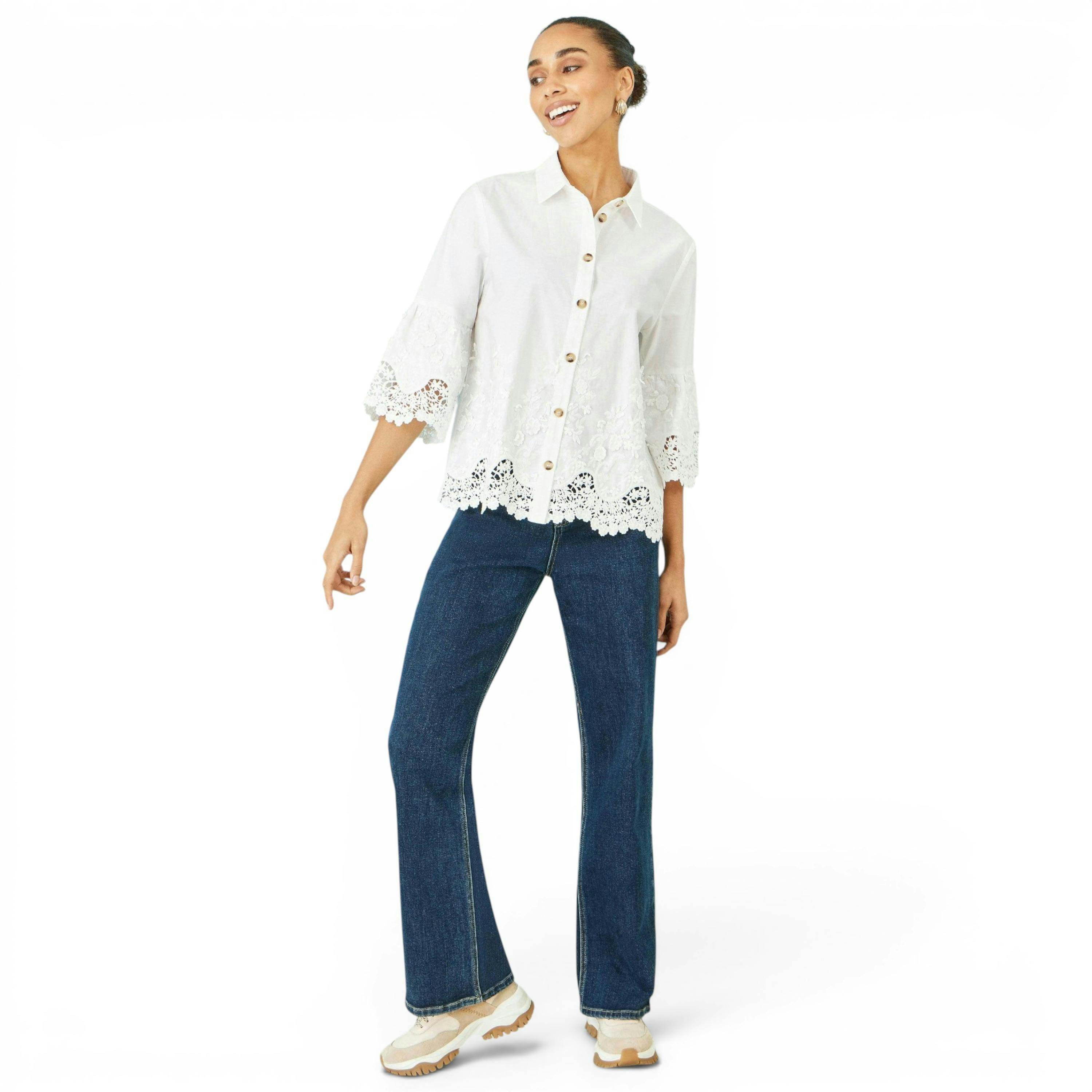 Yumi White Cotton Lace Border Shirt , view 2 of 6