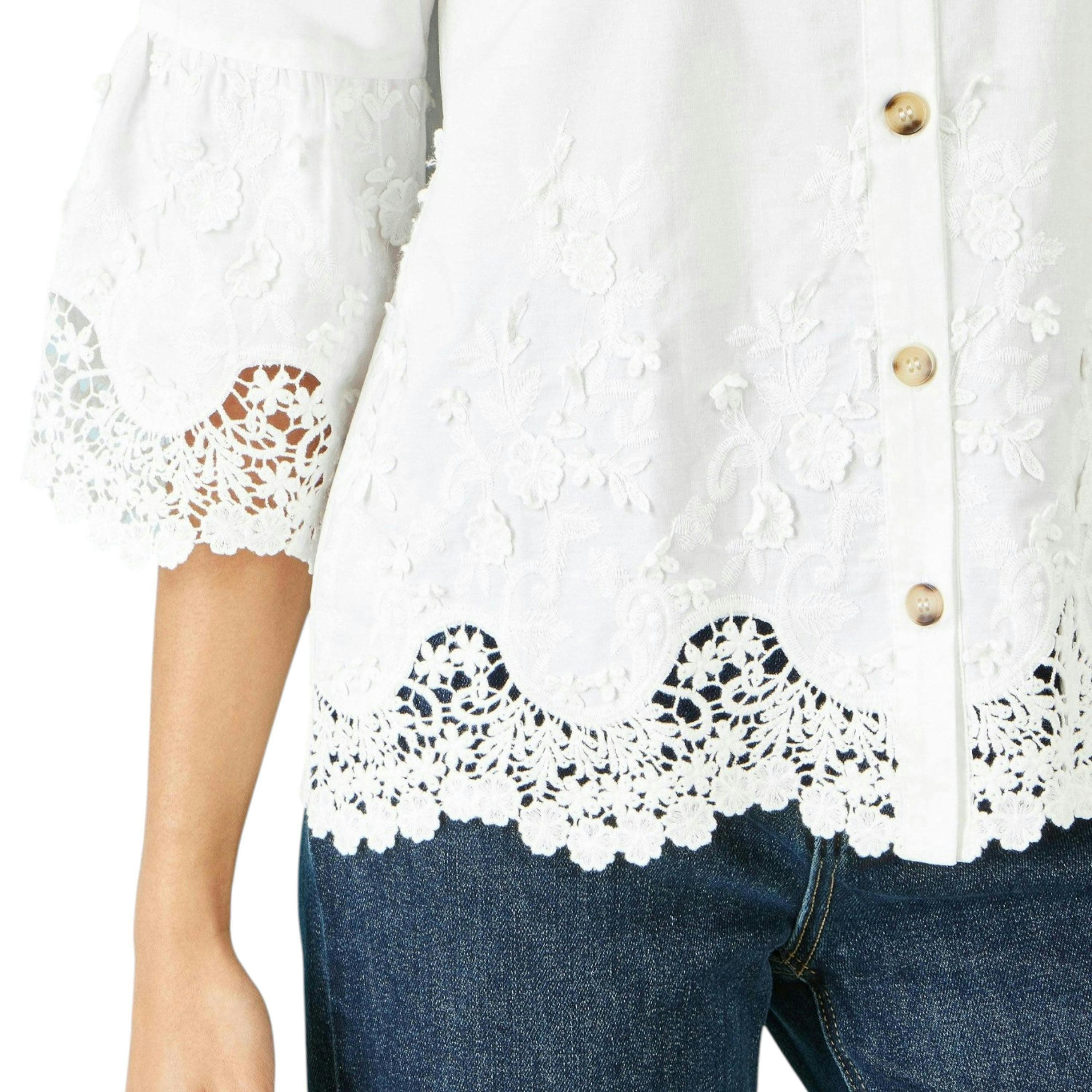 Yumi White Cotton Lace Border Shirt , view 3 of 6