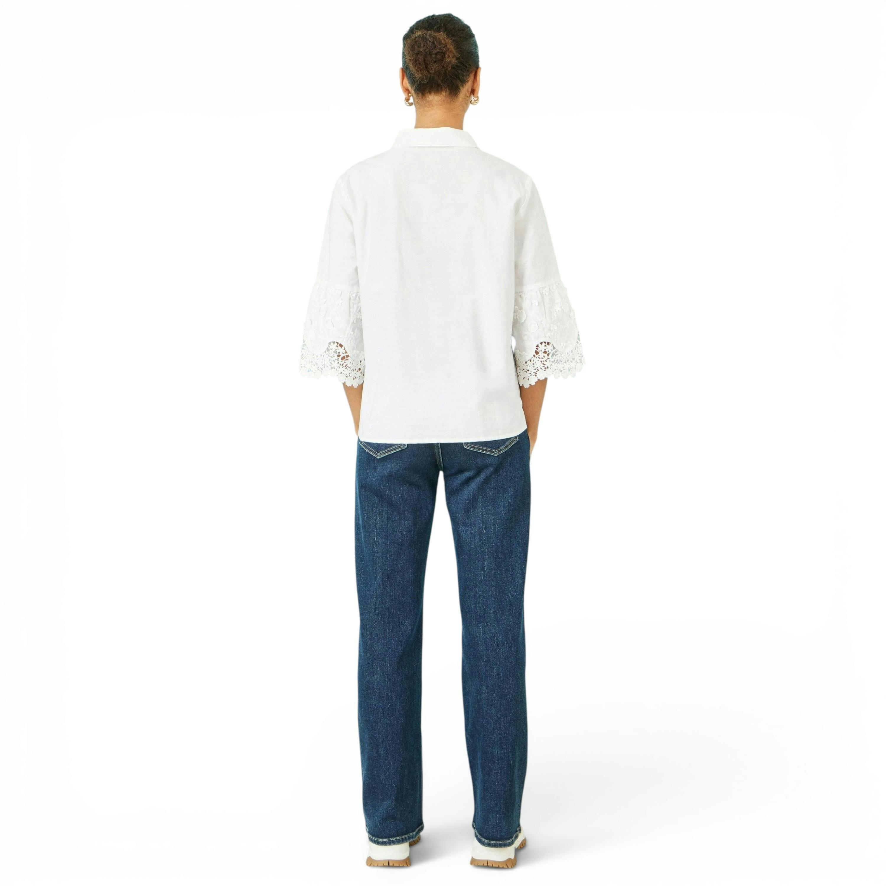 Yumi White Cotton Lace Border Shirt , view 4 of 6