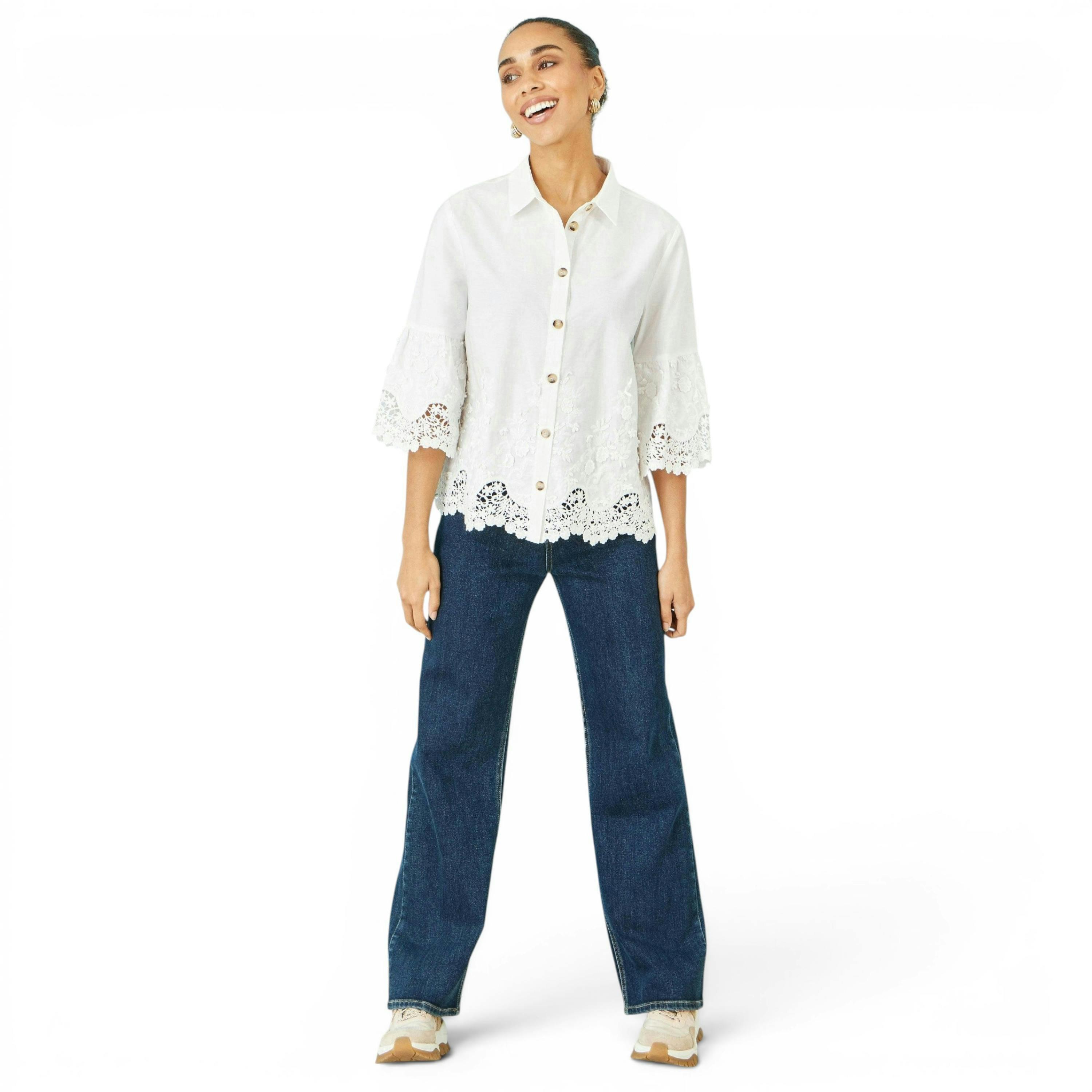 Yumi White Cotton Lace Border Shirt , view 5 of 6