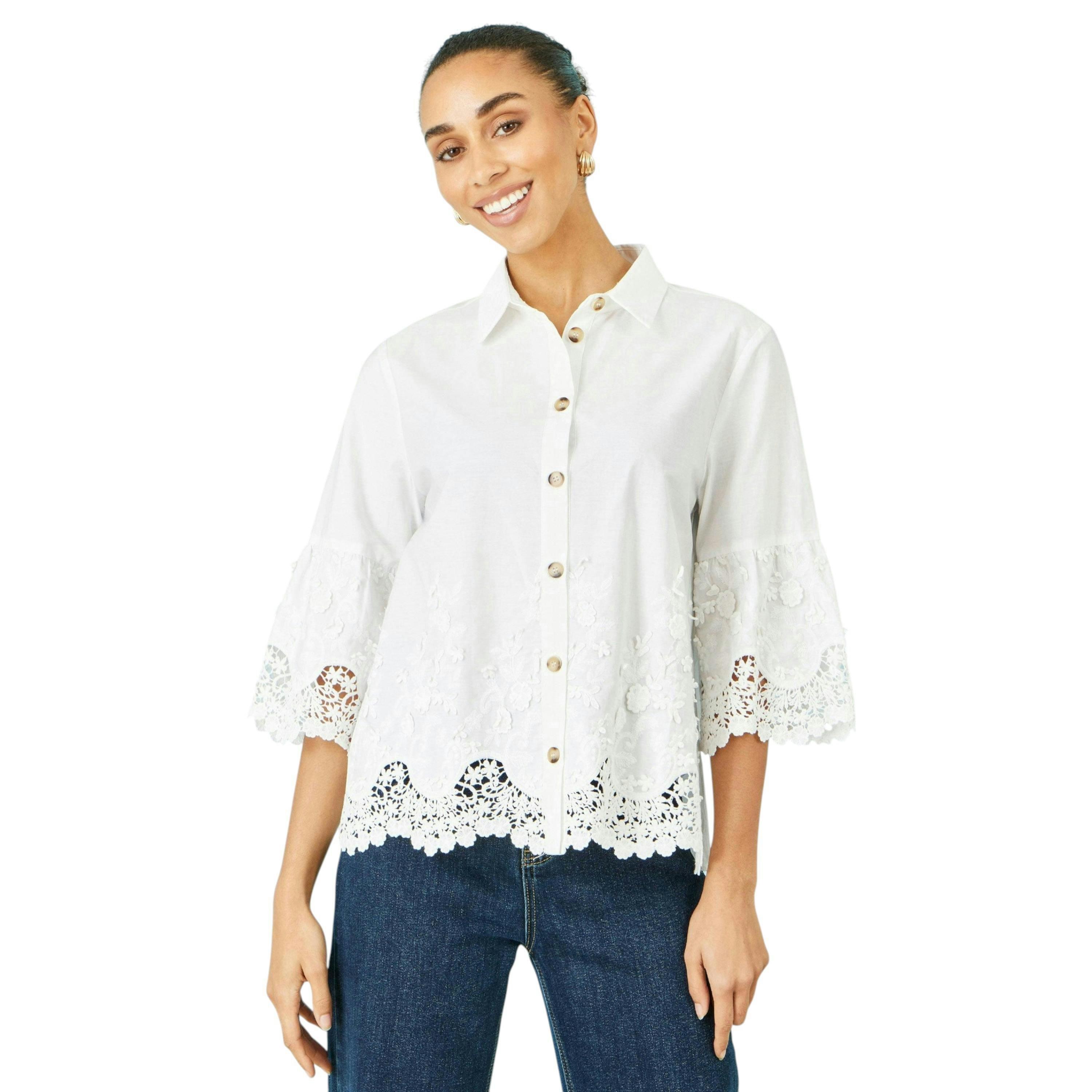 Yumi White Cotton Lace Border Shirt , view 6 of 6