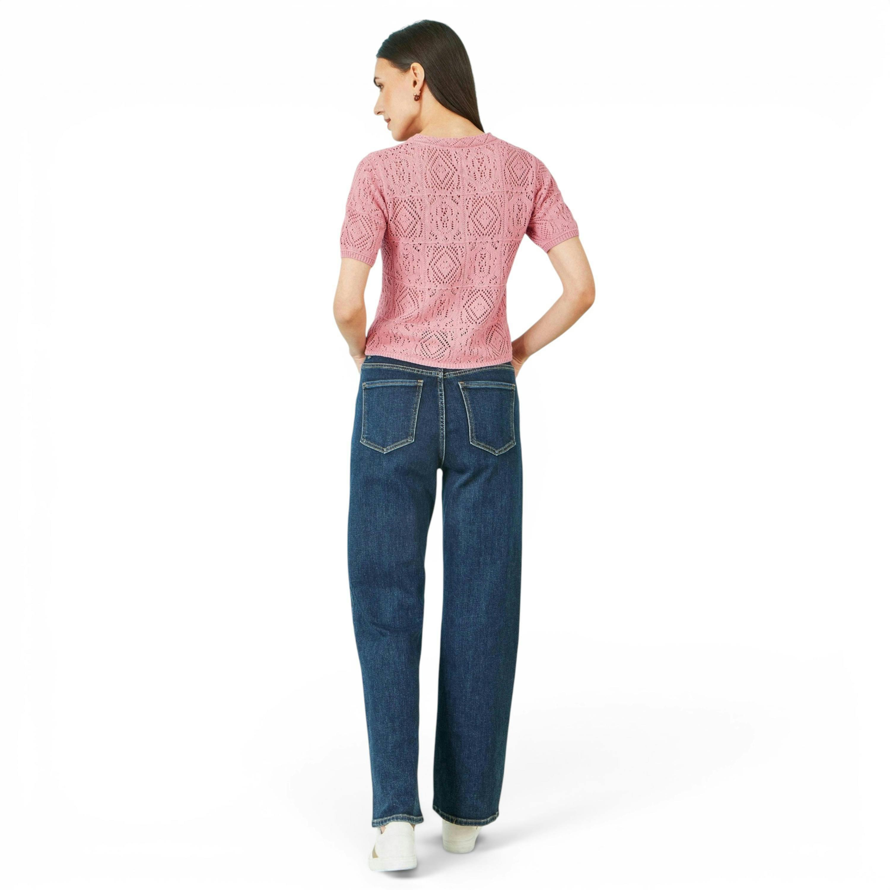 Yumi Pink Cotton Crochet Knitted Top , view 3 of 5