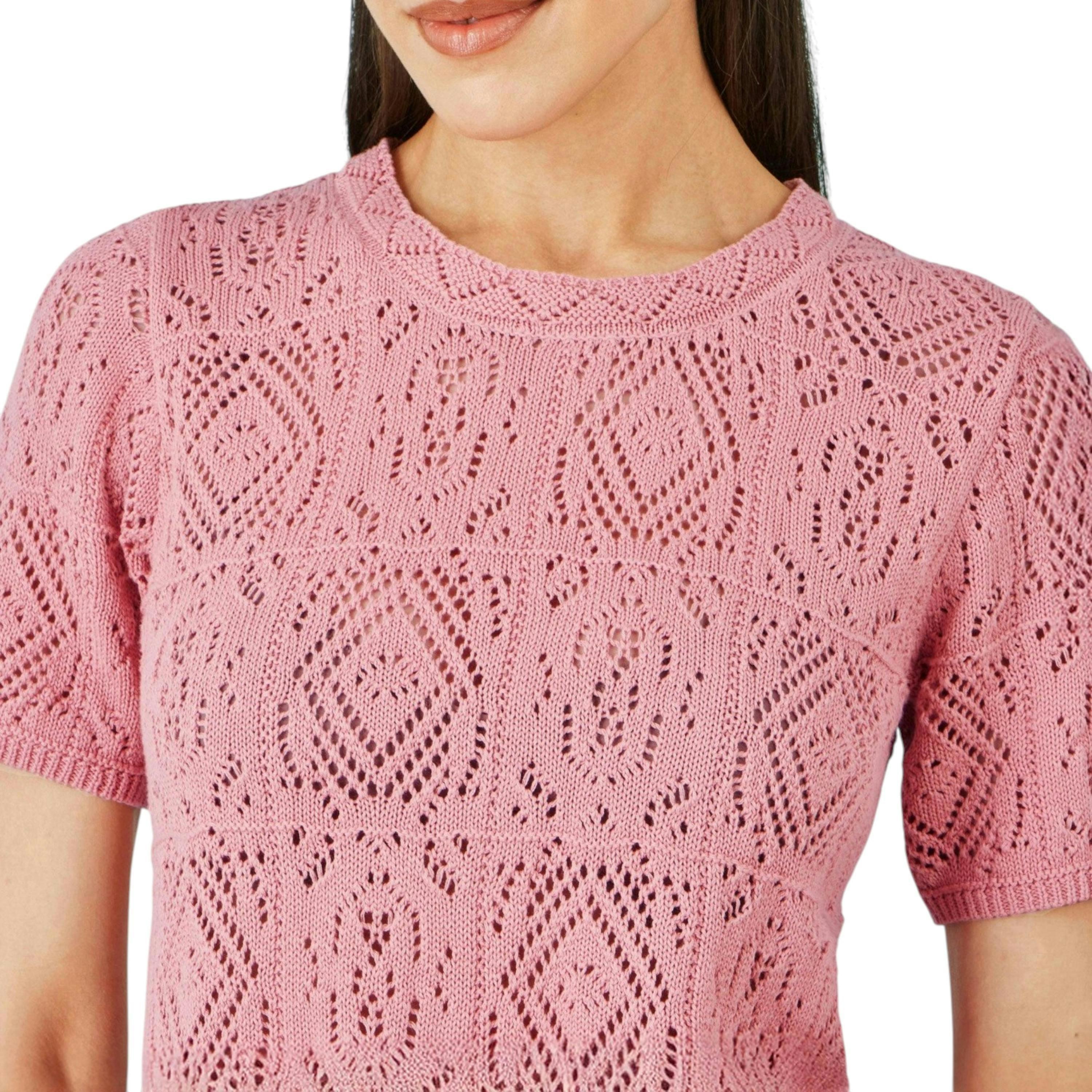 Yumi Pink Cotton Crochet Knitted Top , view 4 of 5