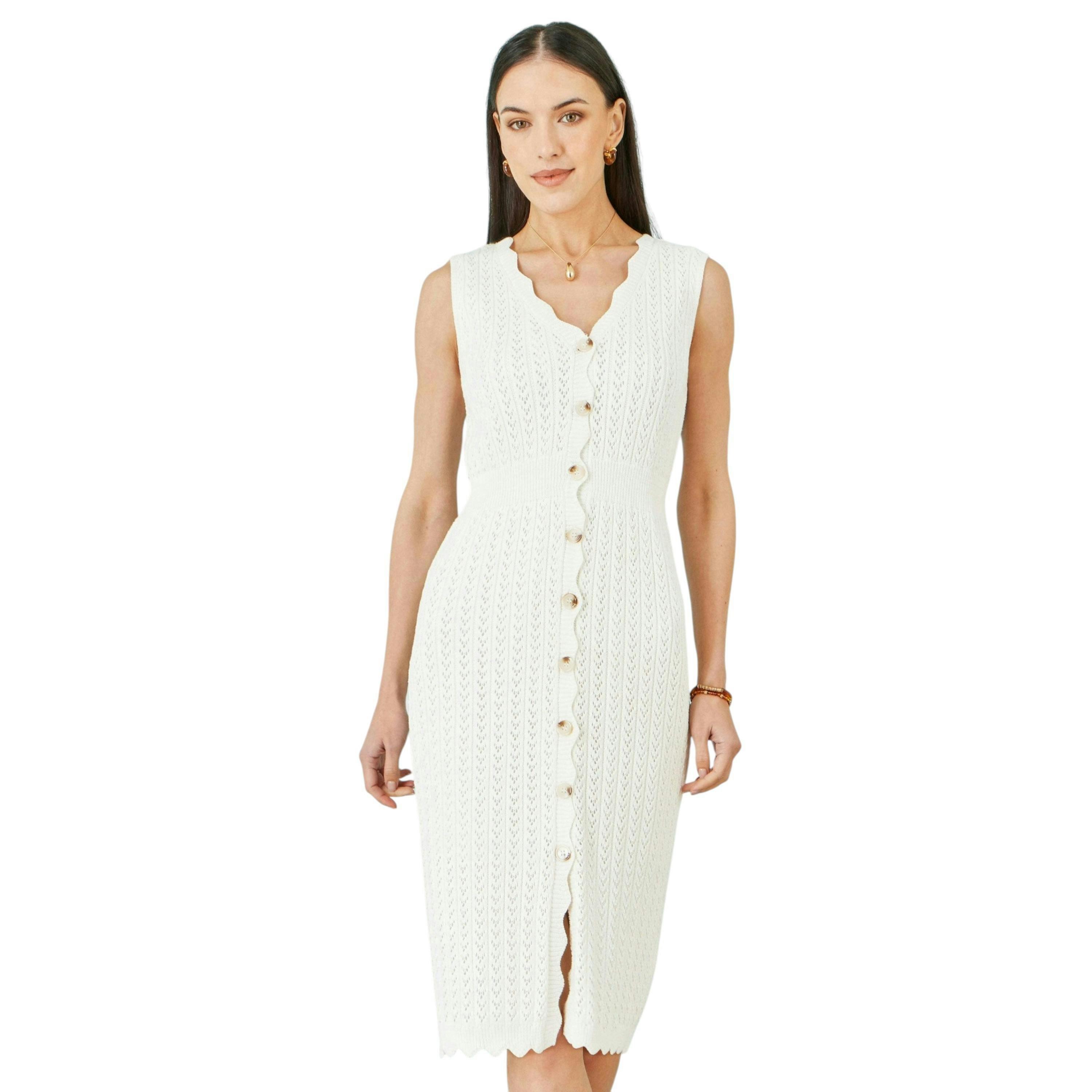 Yumi Ivory Cotton Scallop Crochet Knitted Dress , view 1 of 6