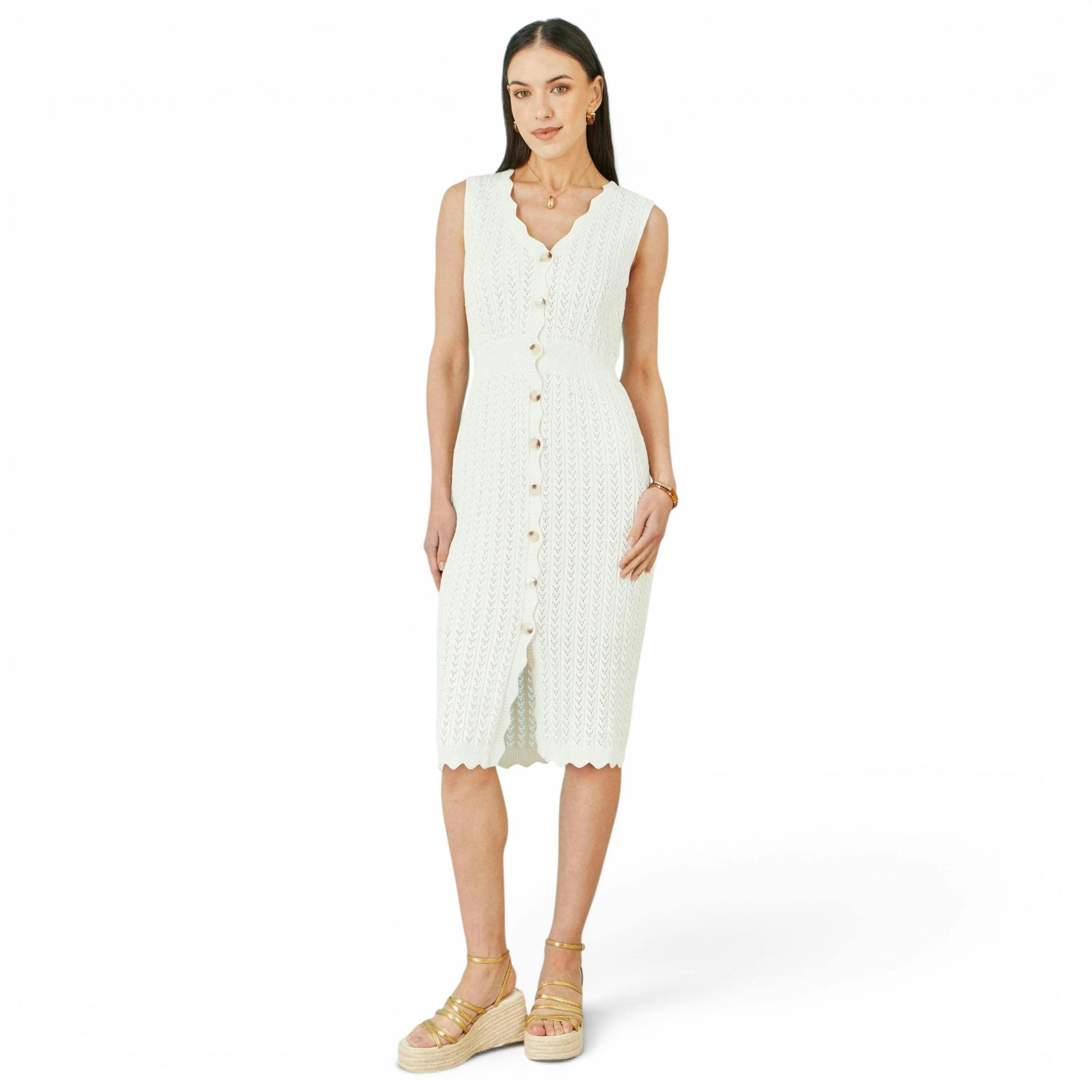Yumi Ivory Cotton Scallop Crochet Knitted Dress , view 2 of 6
