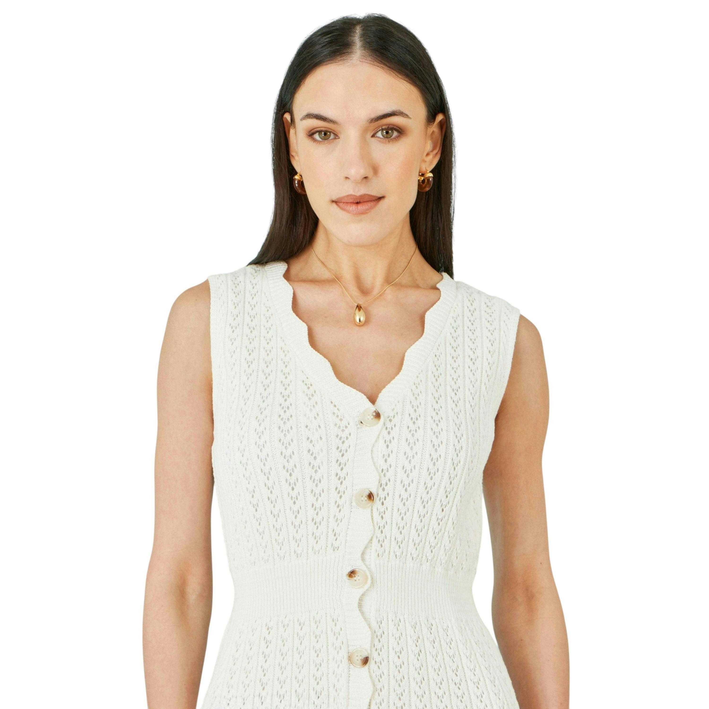 Yumi Ivory Cotton Scallop Crochet Knitted Dress , view 3 of 6