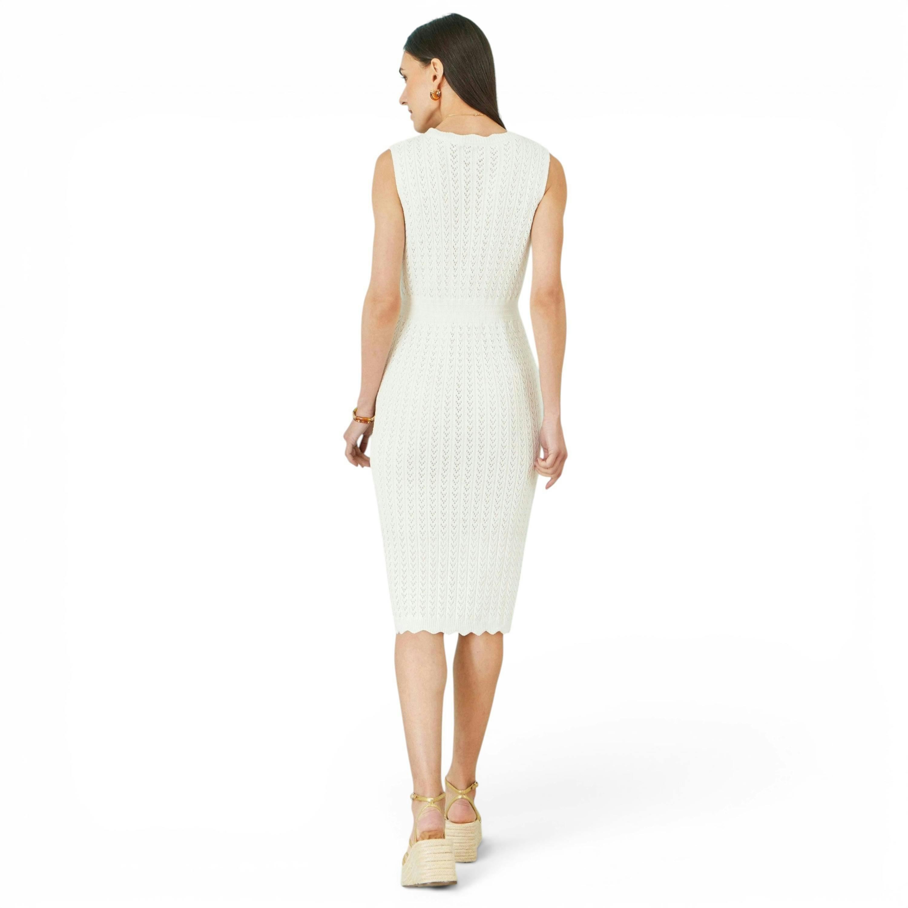Yumi Ivory Cotton Scallop Crochet Knitted Dress , view 4 of 6