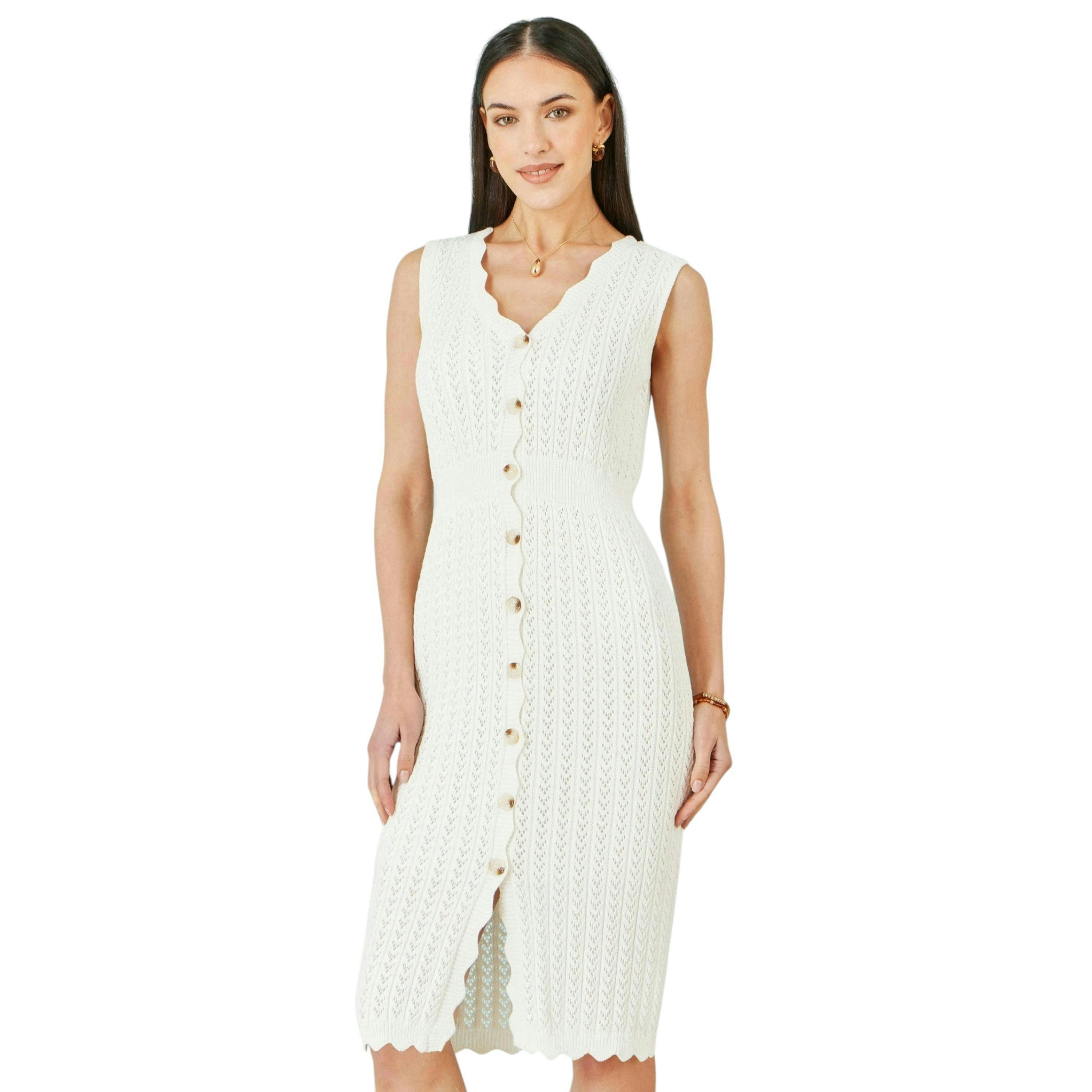 Yumi Ivory Cotton Scallop Crochet Knitted Dress , view 5 of 6