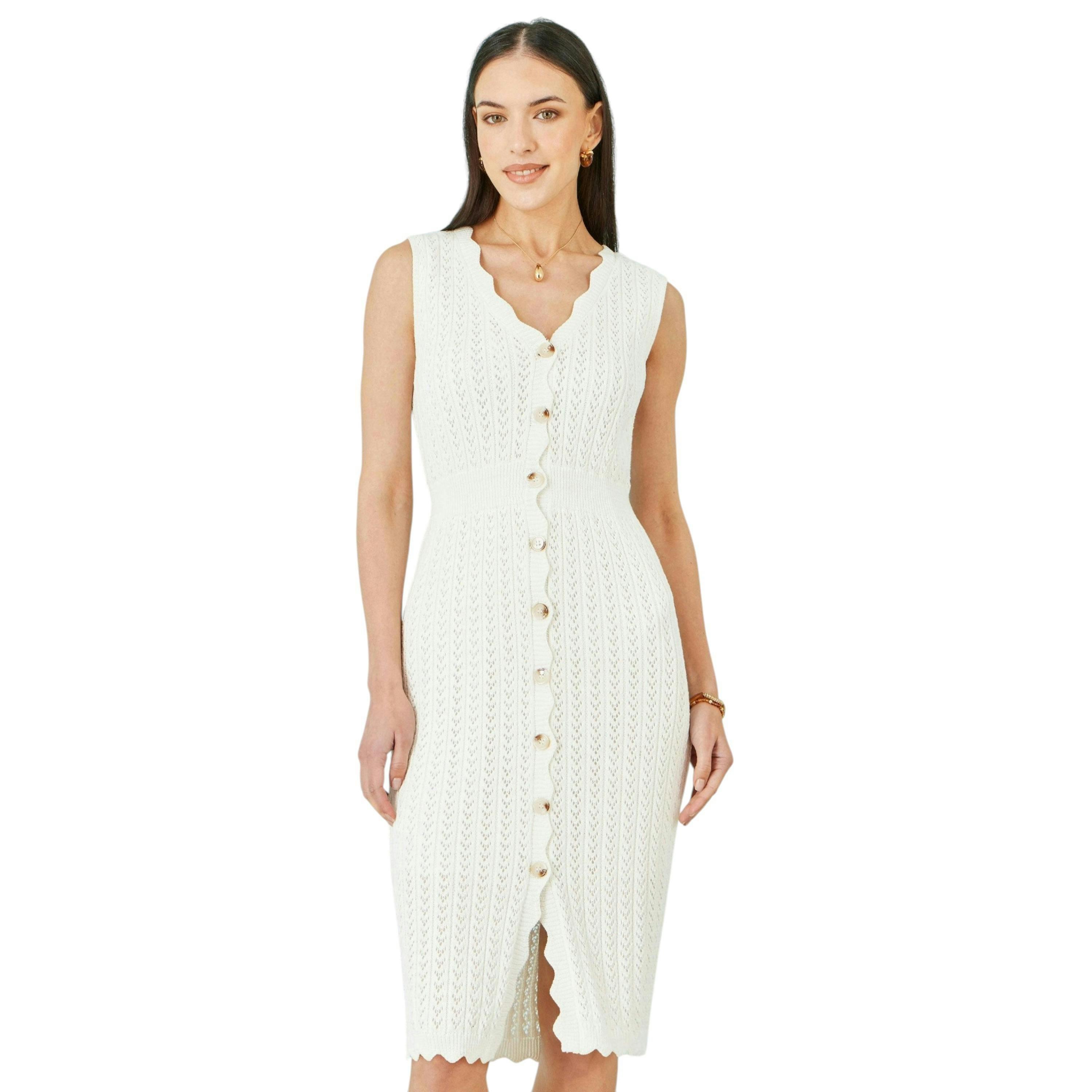 Yumi Ivory Cotton Scallop Crochet Knitted Dress , view 6 of 6