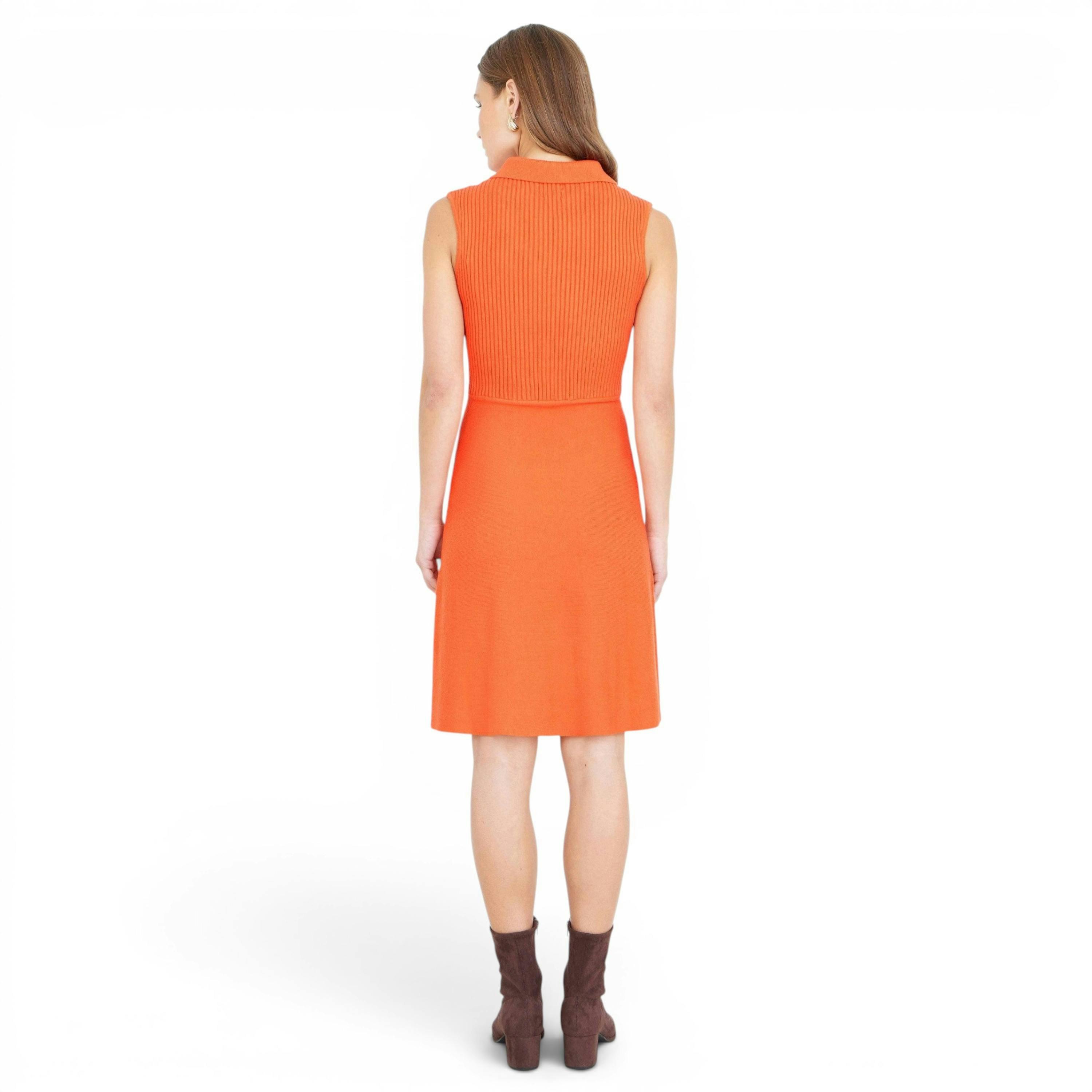 Yumi Orange Rib Knitted Skater Dress With Buckle Detail , view 3 of 5