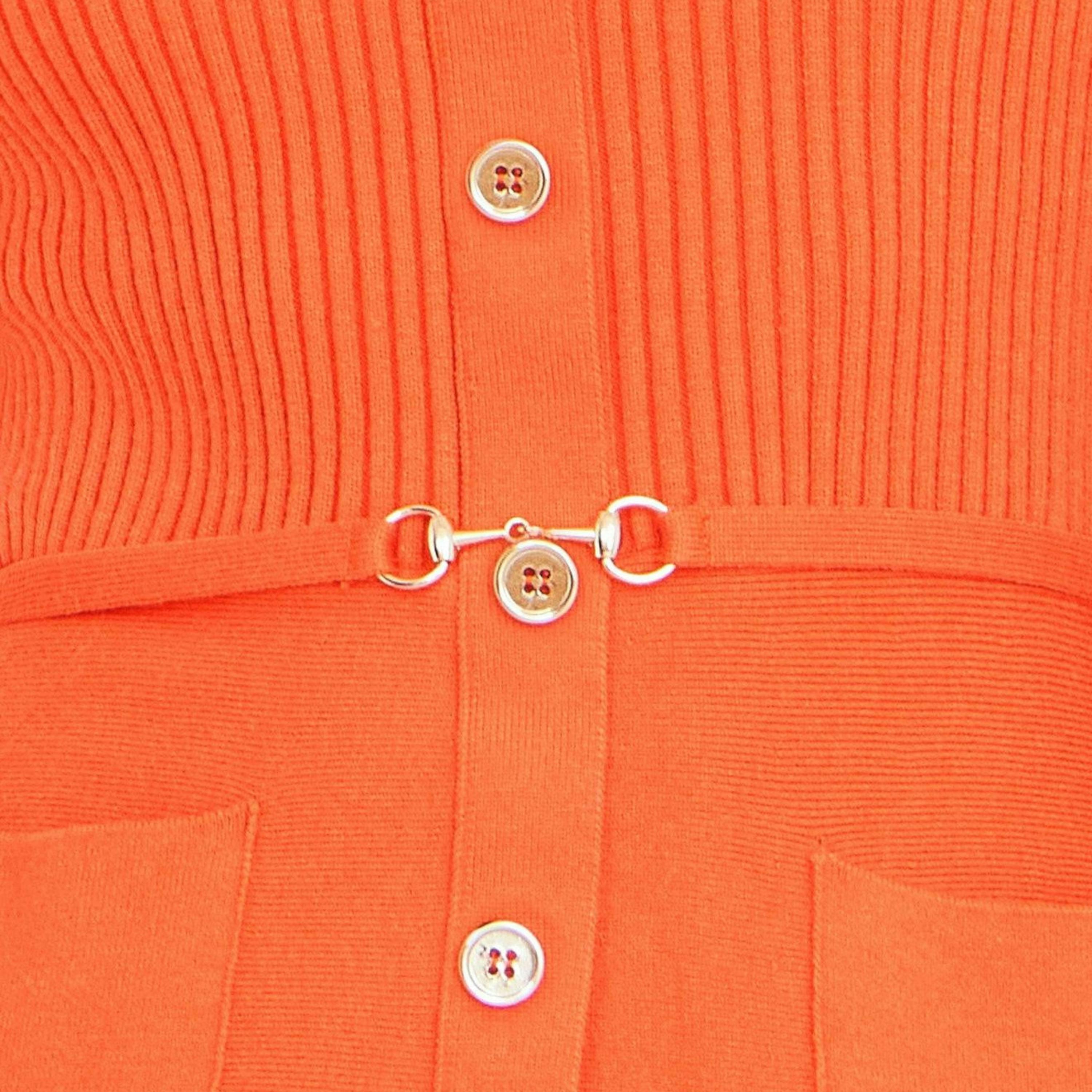 Yumi Orange Rib Knitted Skater Dress With Buckle Detail , view 5 of 5