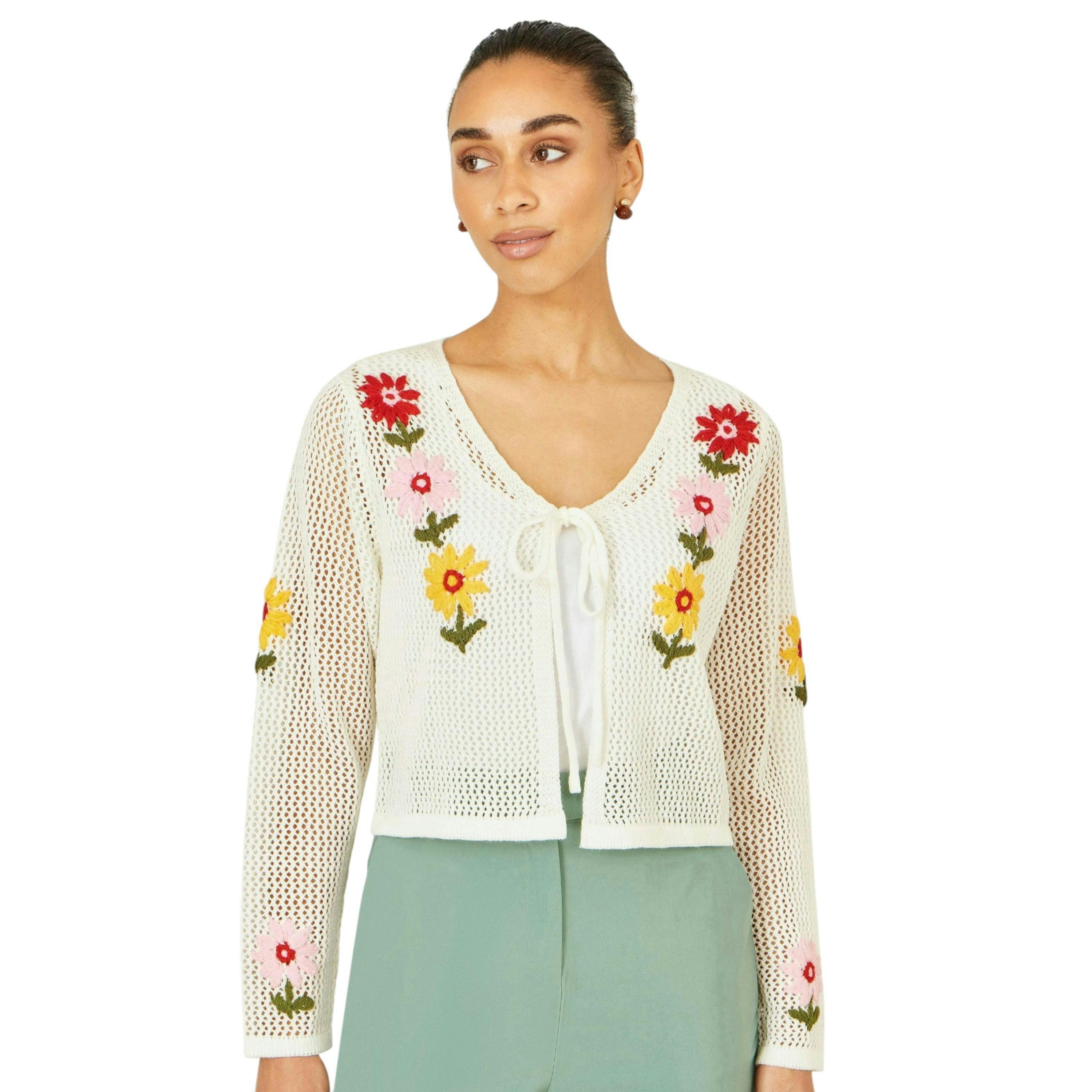 Yumi Ivory Crochet Embroidered Flower Bolero , view 1 of 5