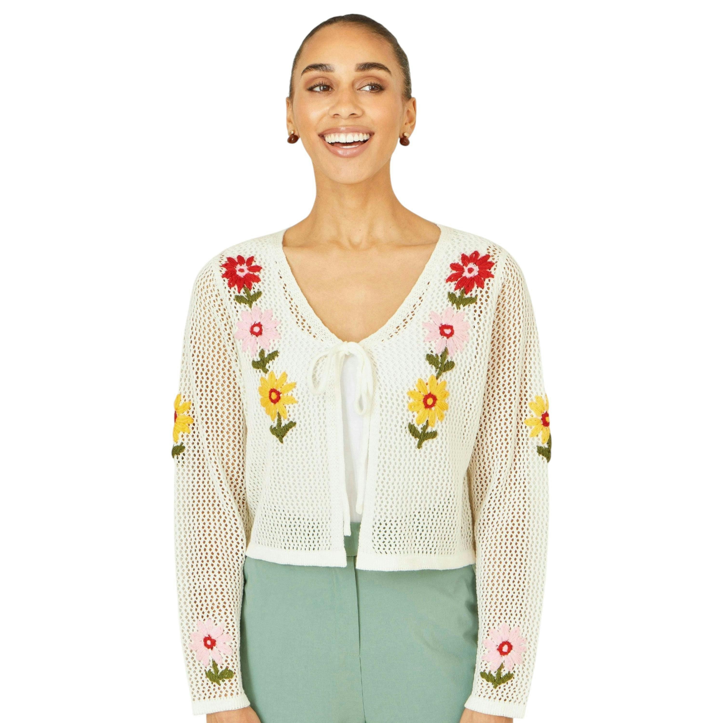 Yumi Ivory Crochet Embroidered Flower Bolero , view 4 of 5