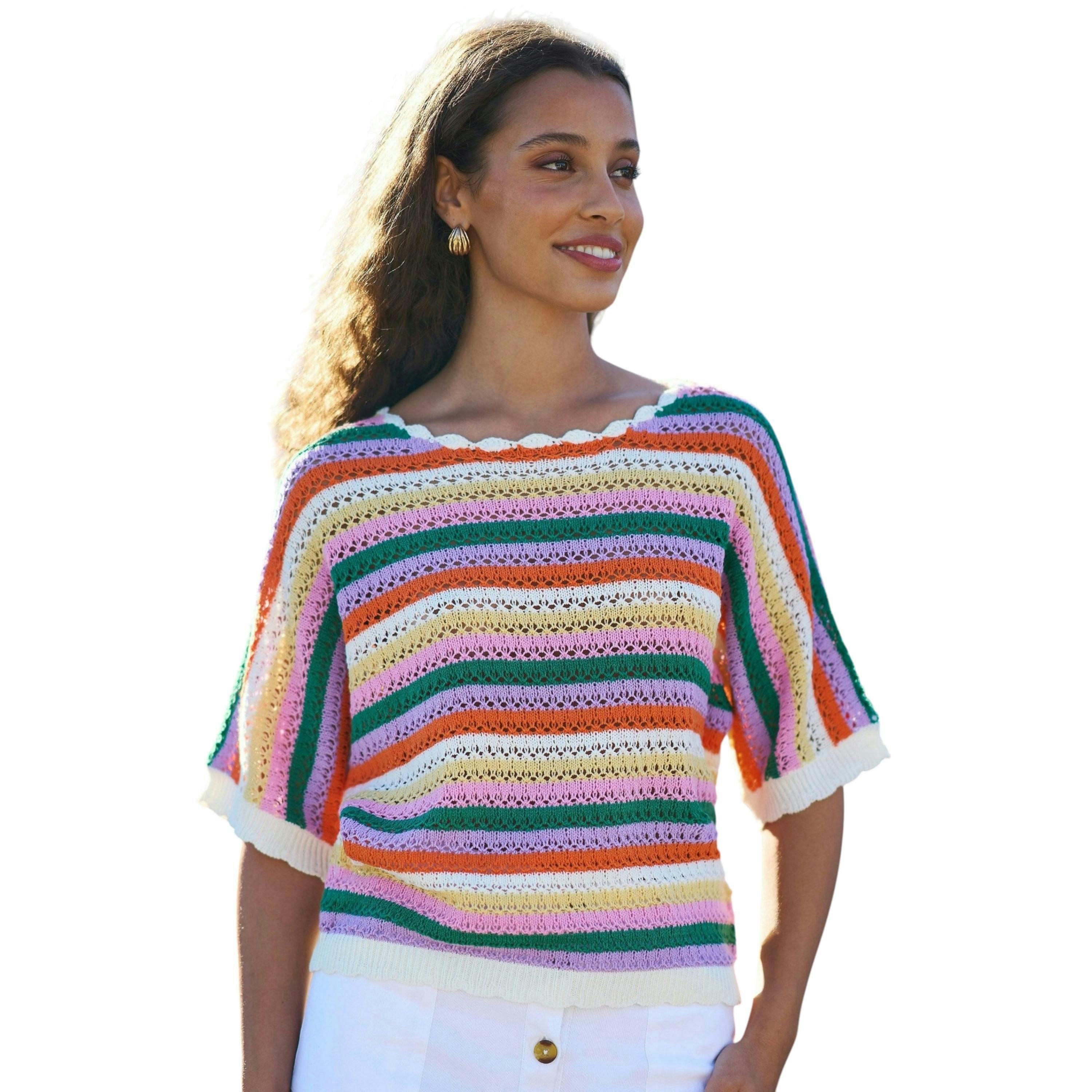 Yumi Multicolour Batwing Crochet Top , view 1 of 6