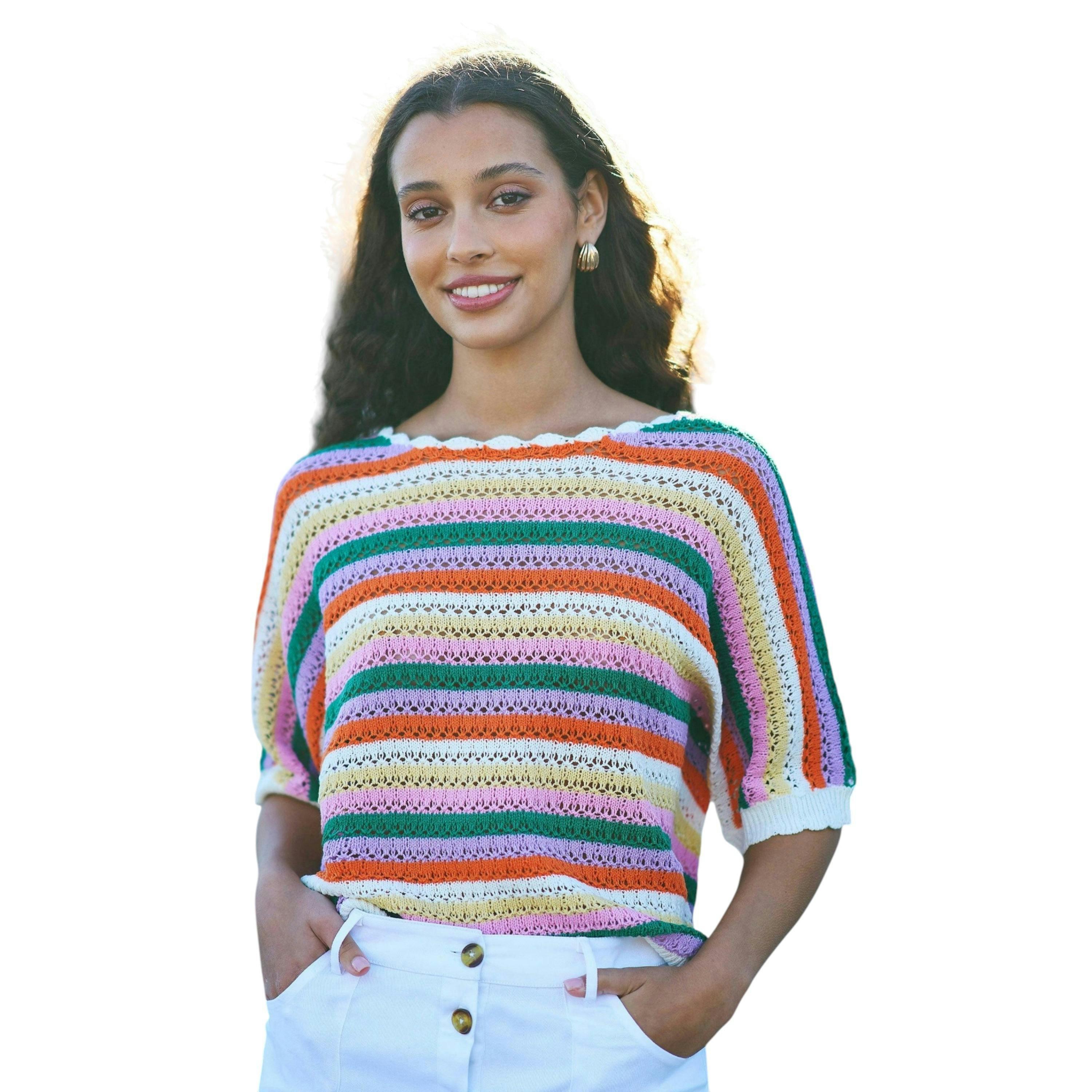 Yumi Multicolour Batwing Crochet Top , view 2 of 6