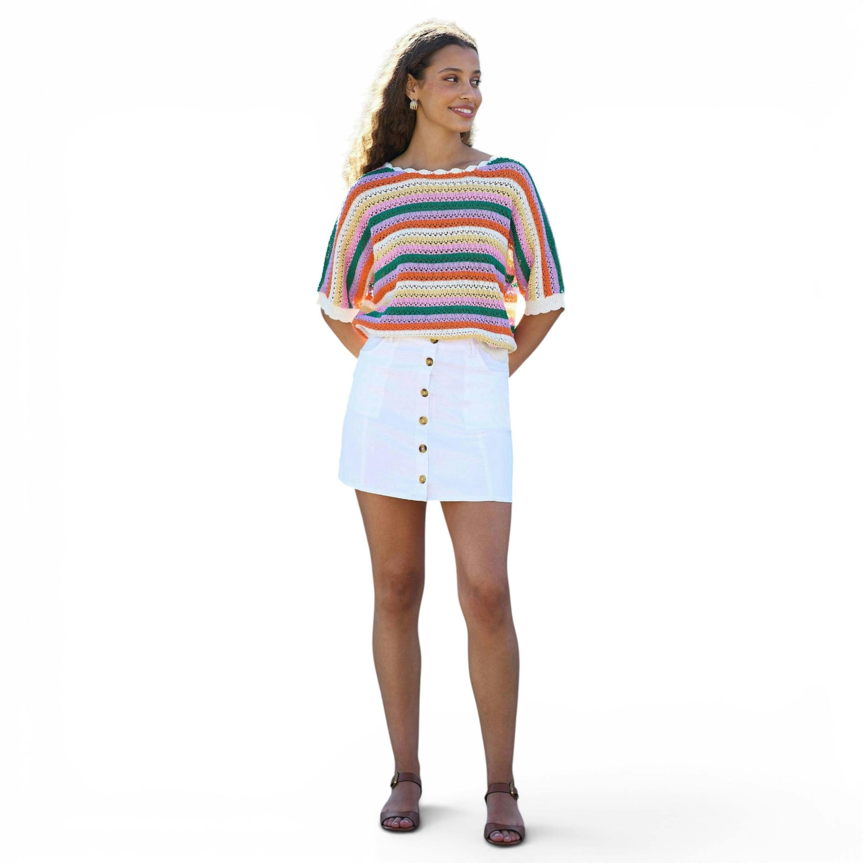 Yumi Multicolour Batwing Crochet Top , view 3 of 6