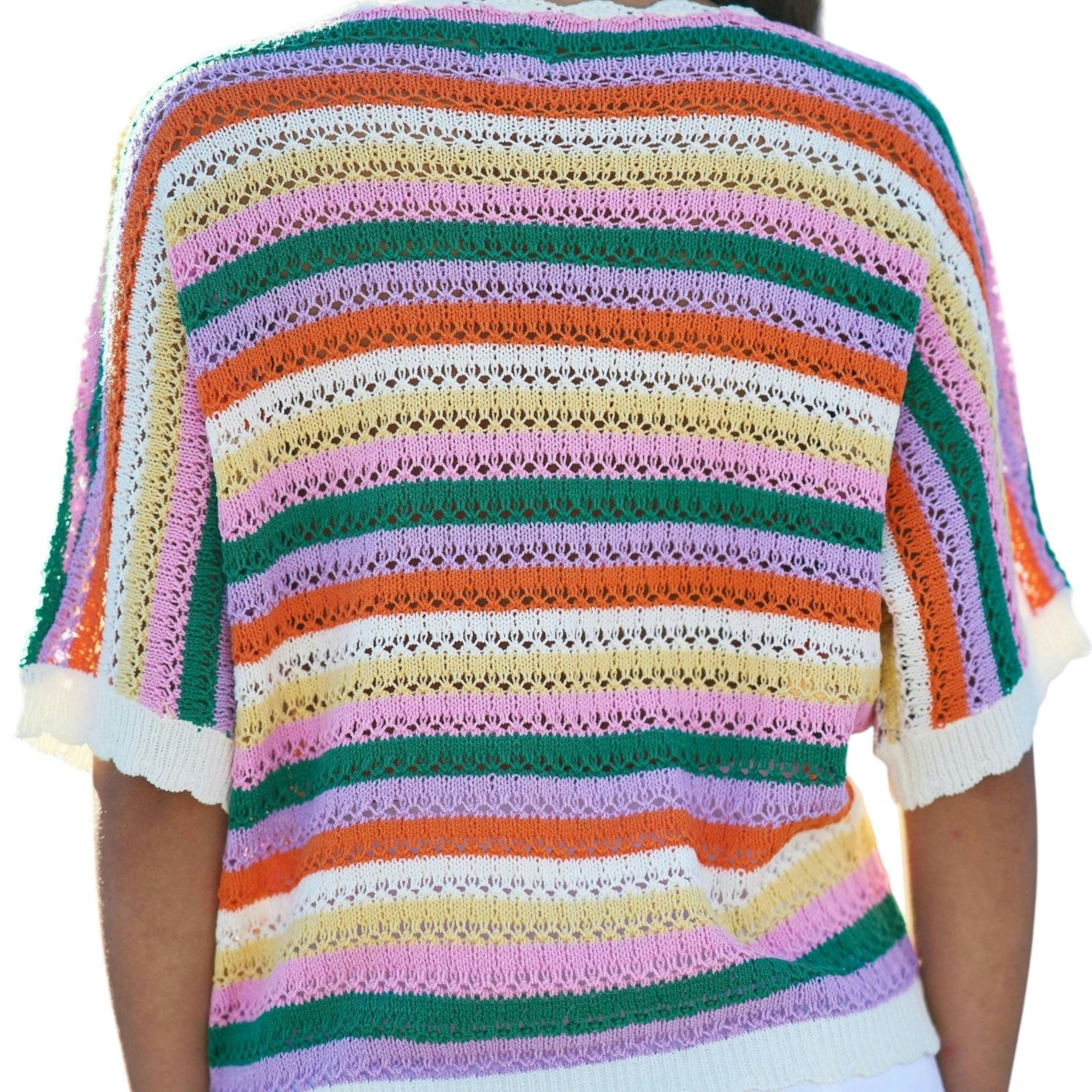 Yumi Multicolour Batwing Crochet Top , view 4 of 6