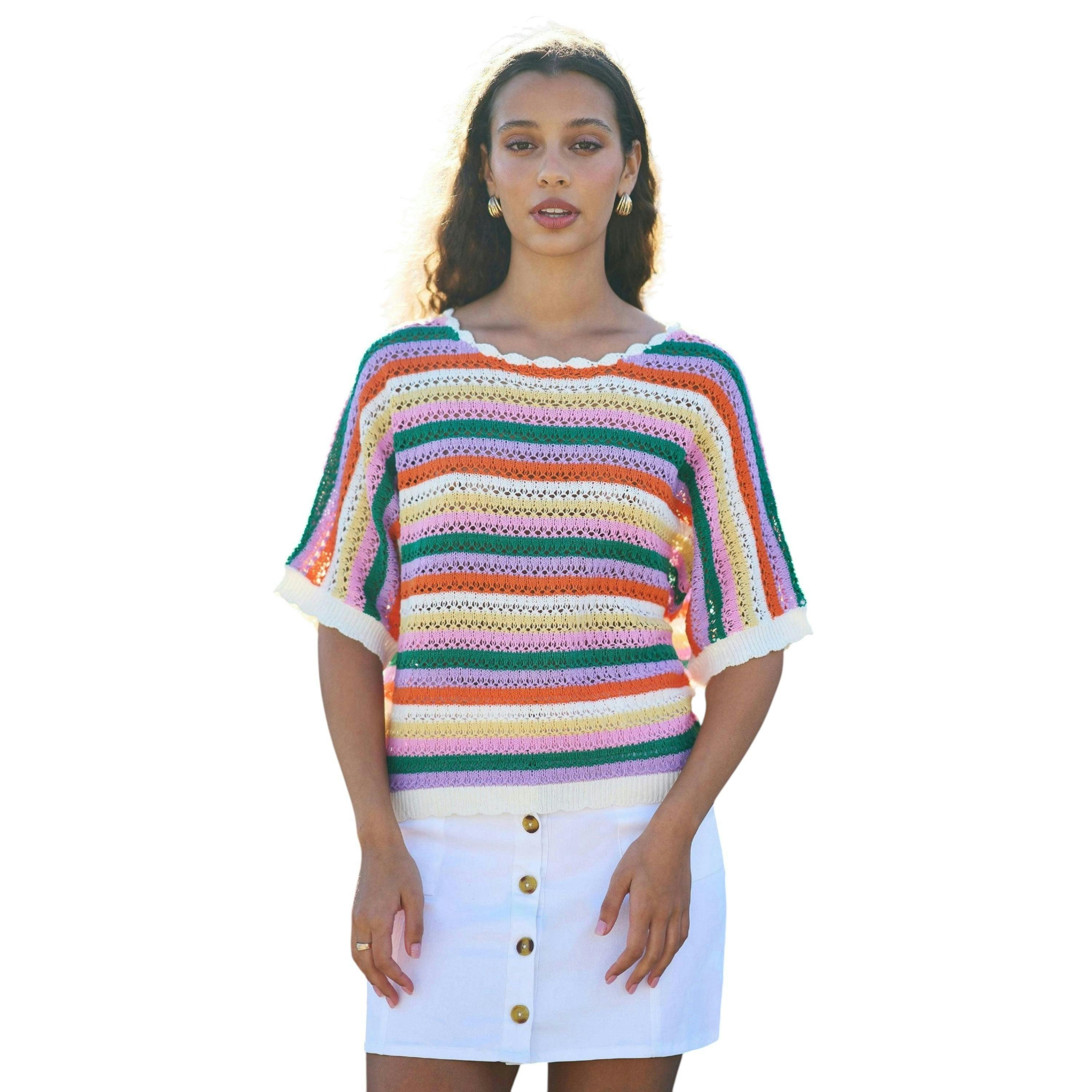 Yumi Multicolour Batwing Crochet Top , view 5 of 6