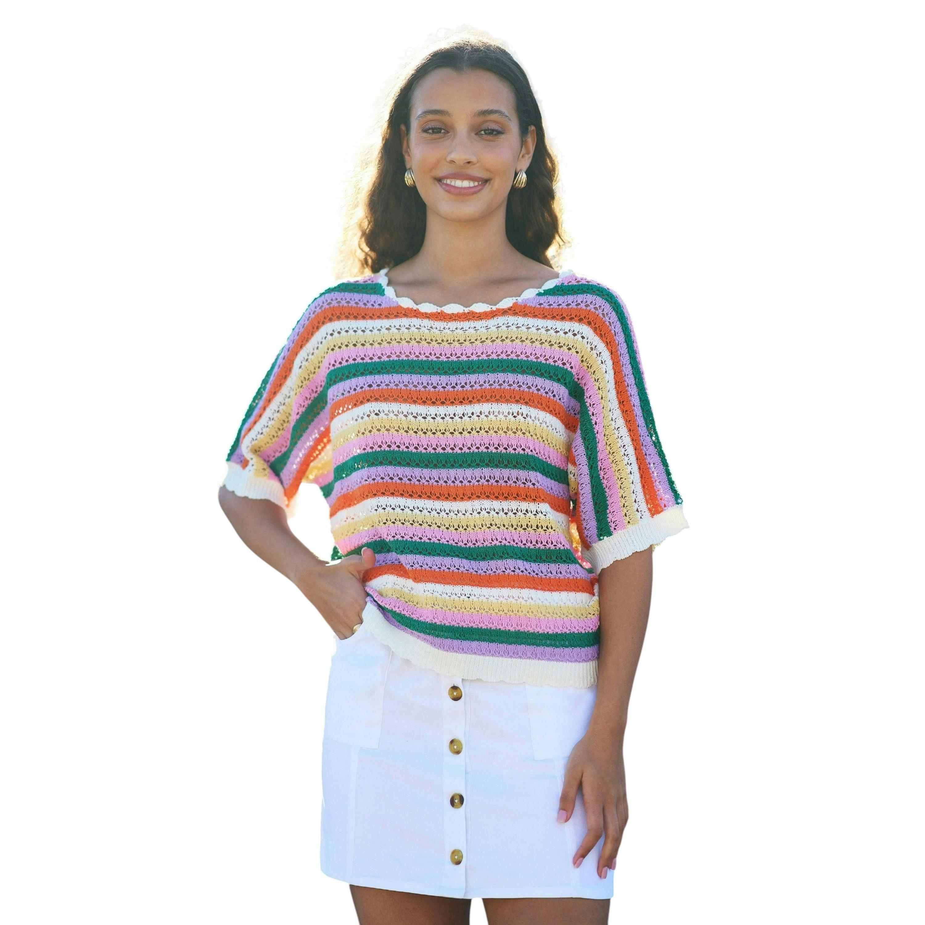 Yumi Multicolour Batwing Crochet Top , view 6 of 6