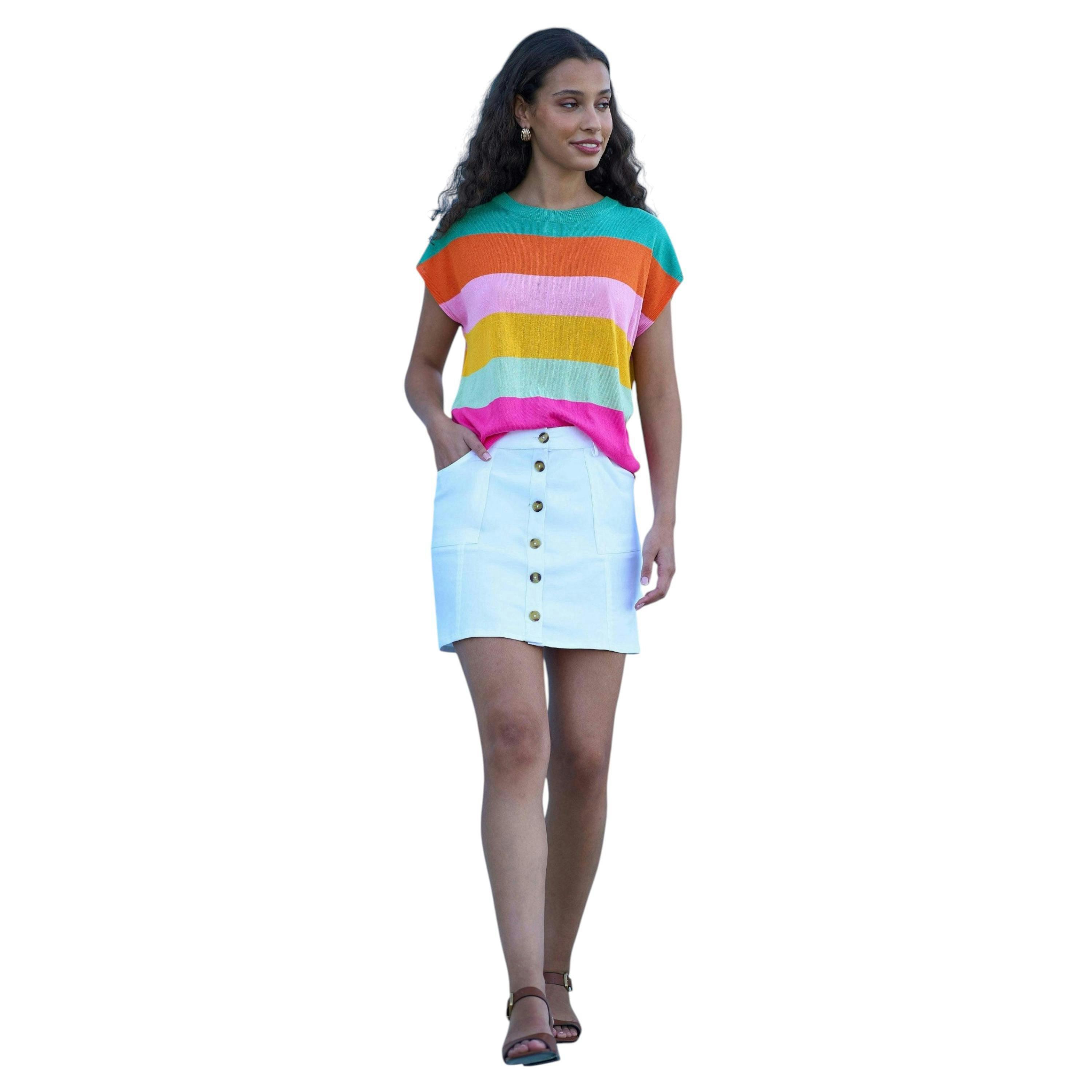 Yumi Multicolour Block Stripe Relaxed Knitted Top , view 2 of 6