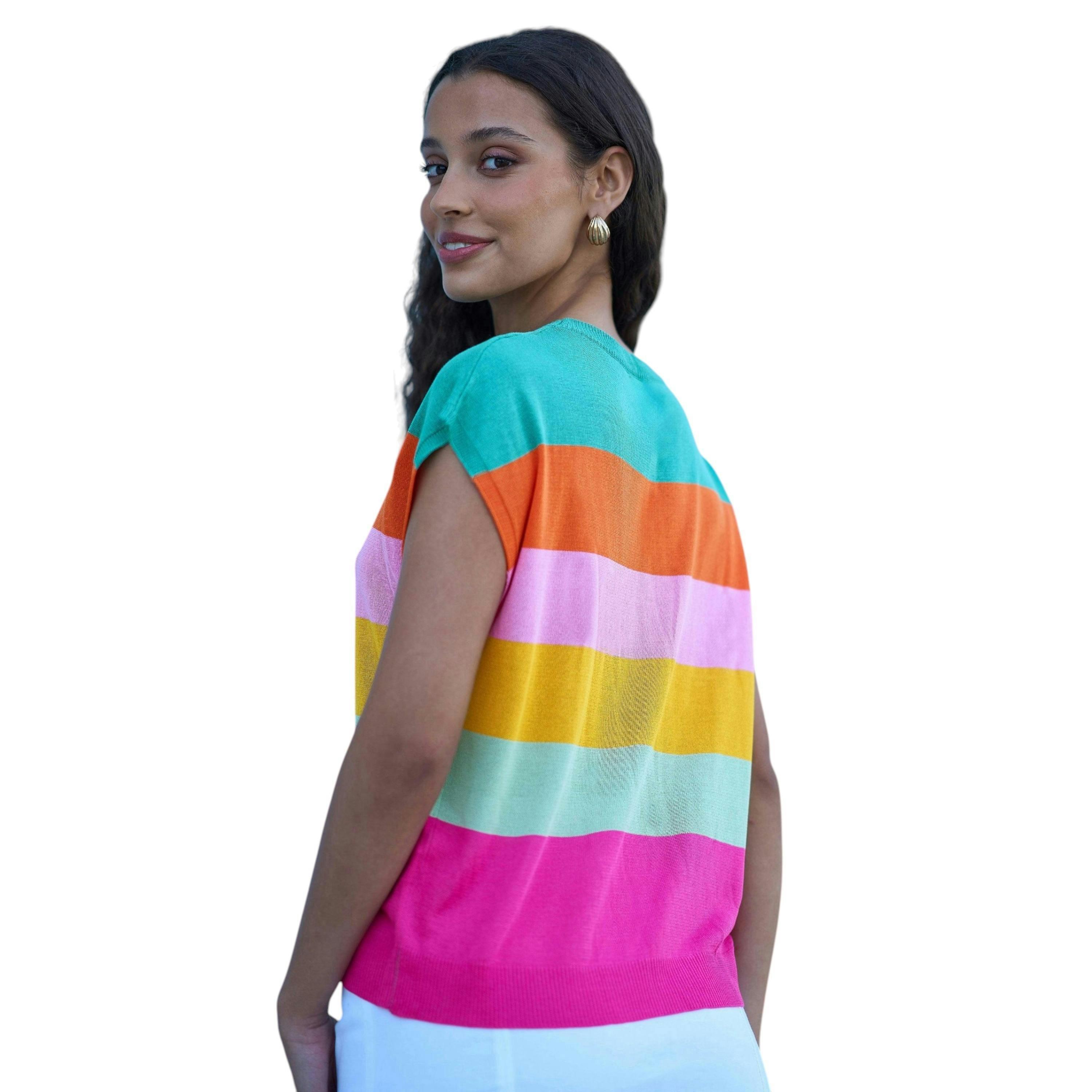 Yumi Multicolour Block Stripe Relaxed Knitted Top , view 3 of 6