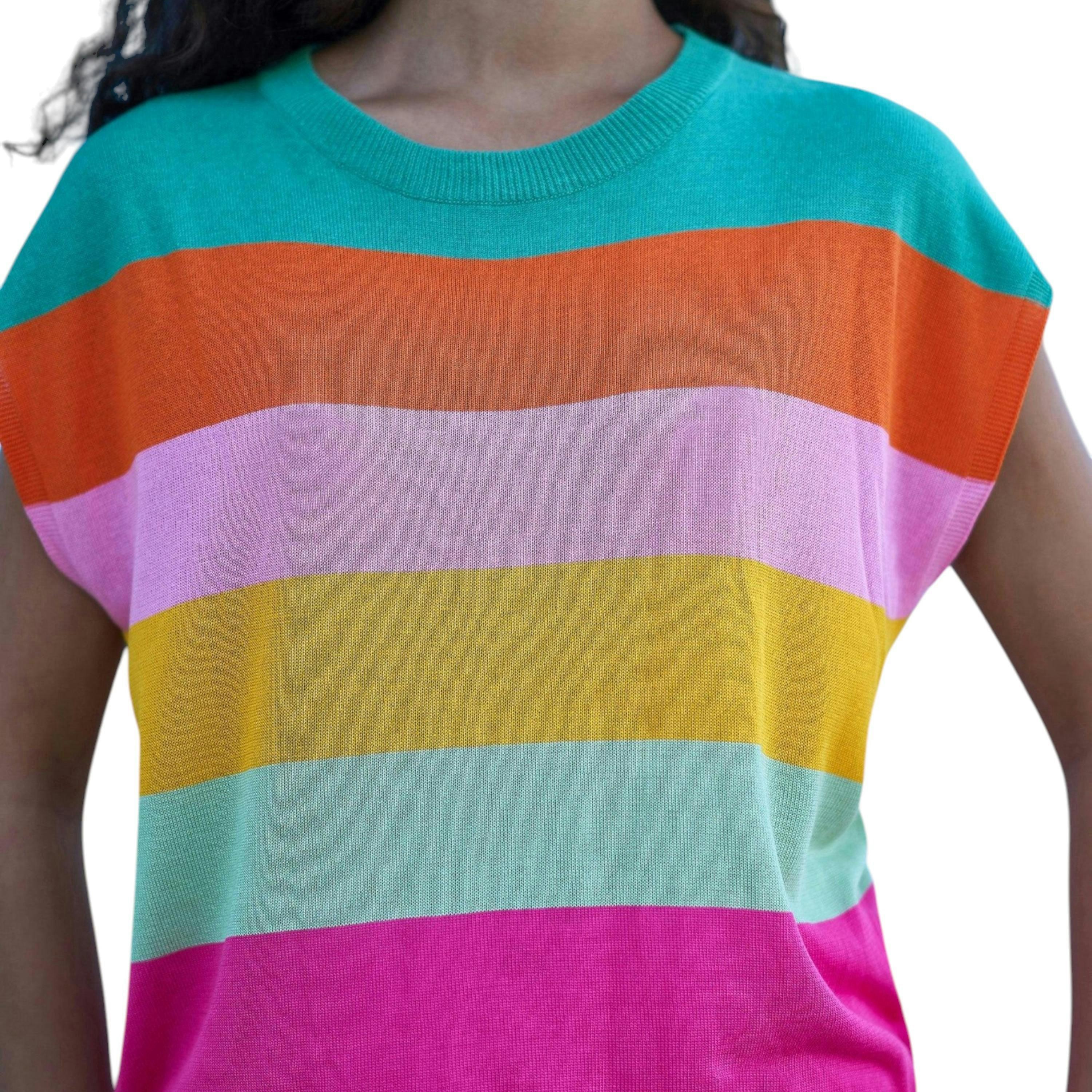 Yumi Multicolour Block Stripe Relaxed Knitted Top , view 4 of 6
