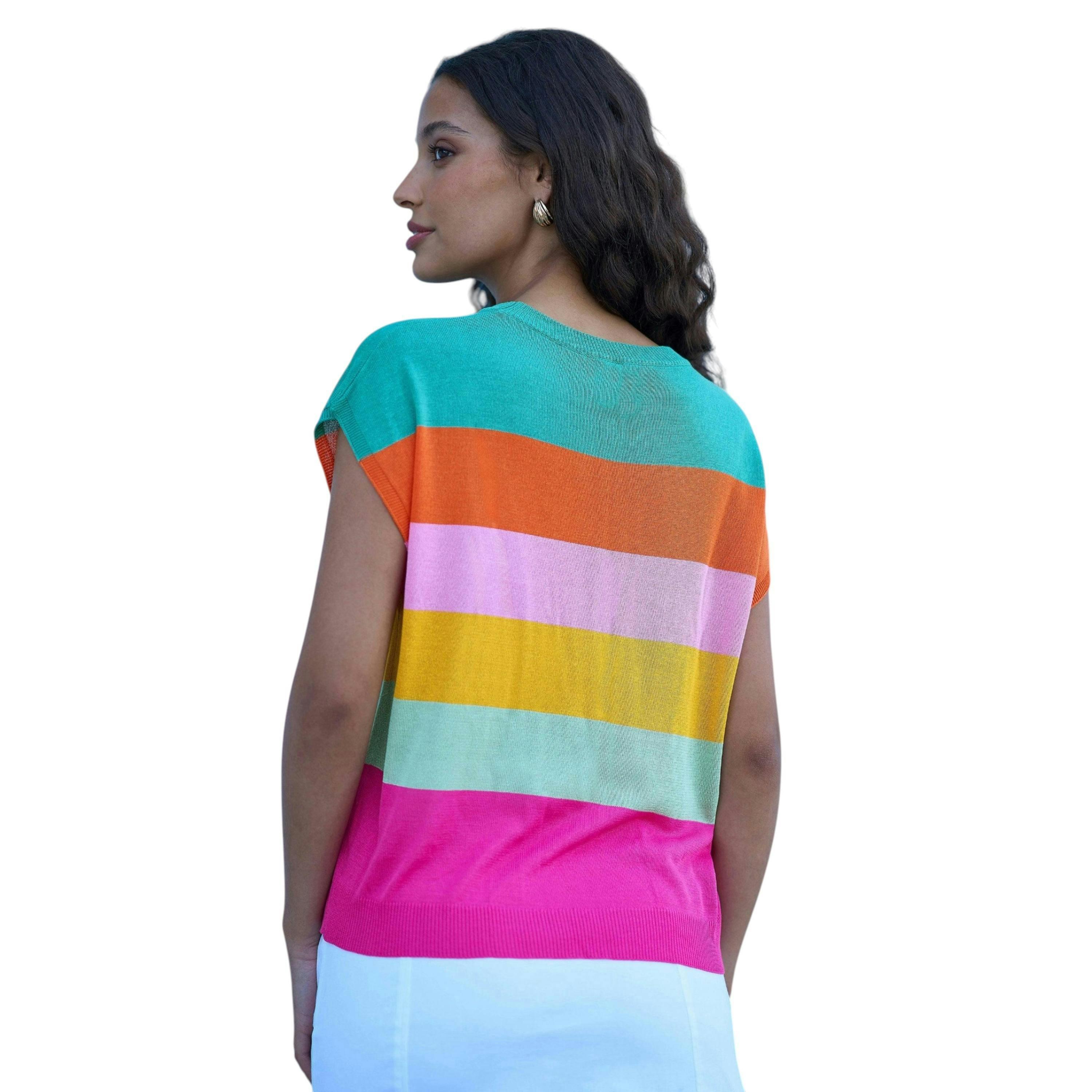 Yumi Multicolour Block Stripe Relaxed Knitted Top , view 5 of 6