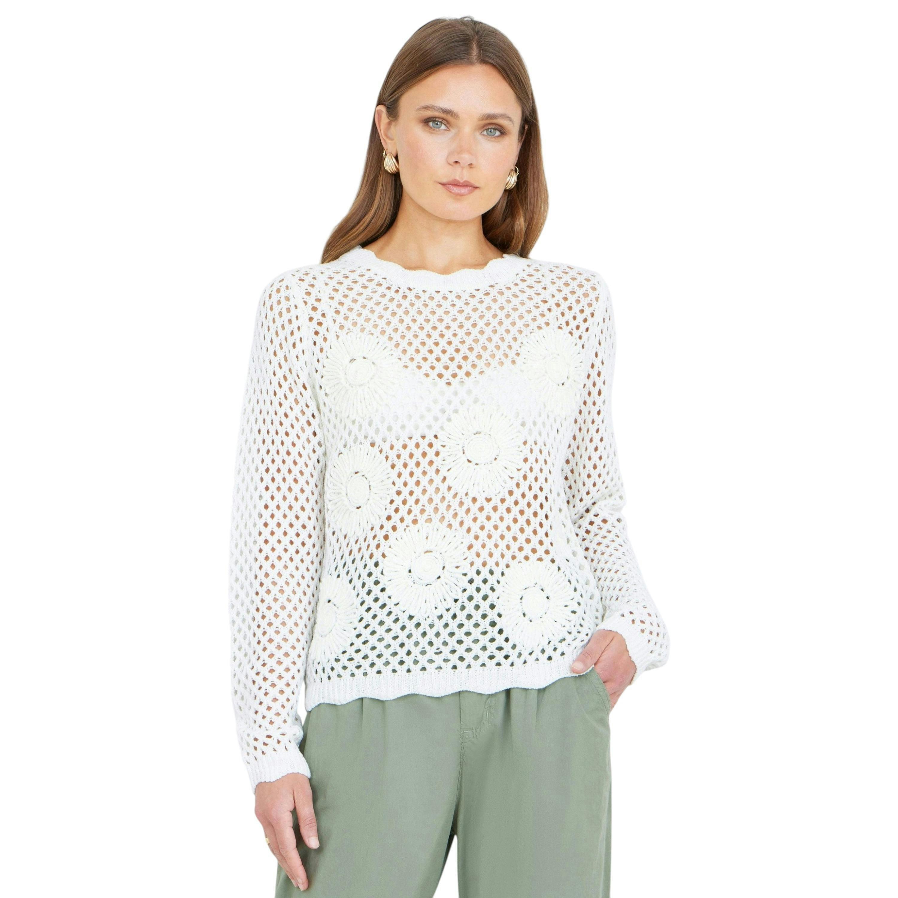 Yumi White Flower Crochet Jumper , view 1 of 6