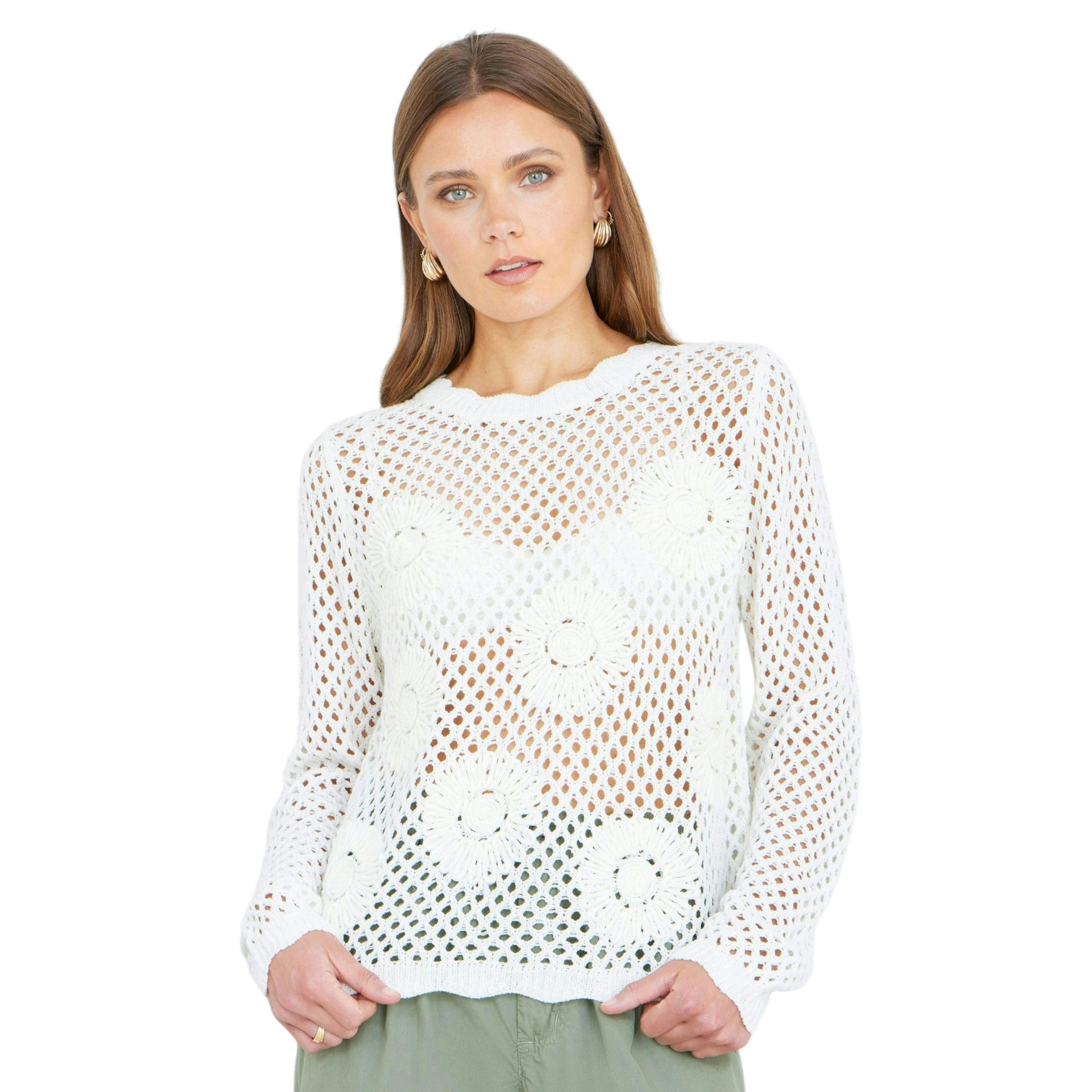 Yumi White Flower Crochet Jumper , view 2 of 6